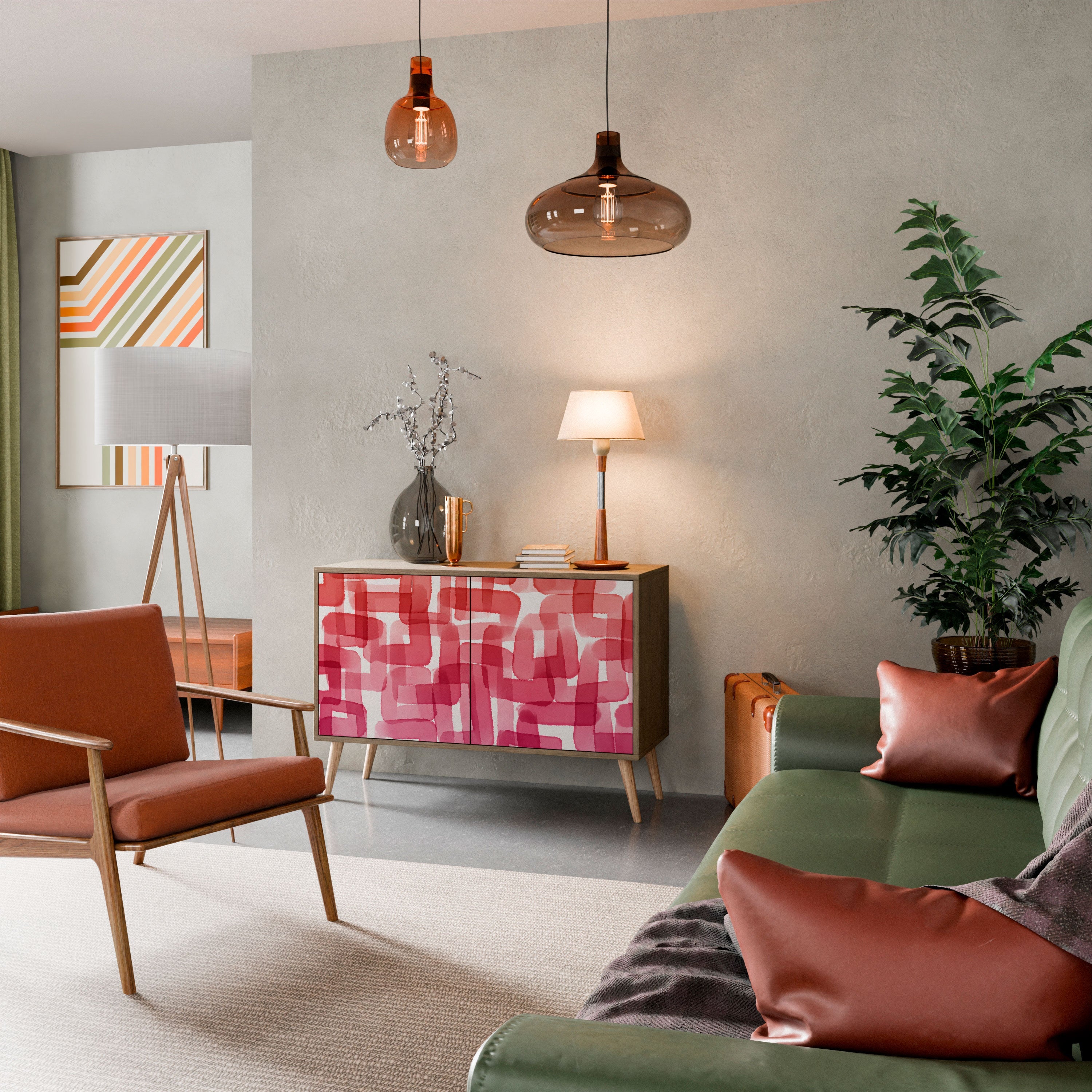 KALEIDOSKOPISCHES KUBISMUS-Sideboard mit 2 Türen in Eichenoptik