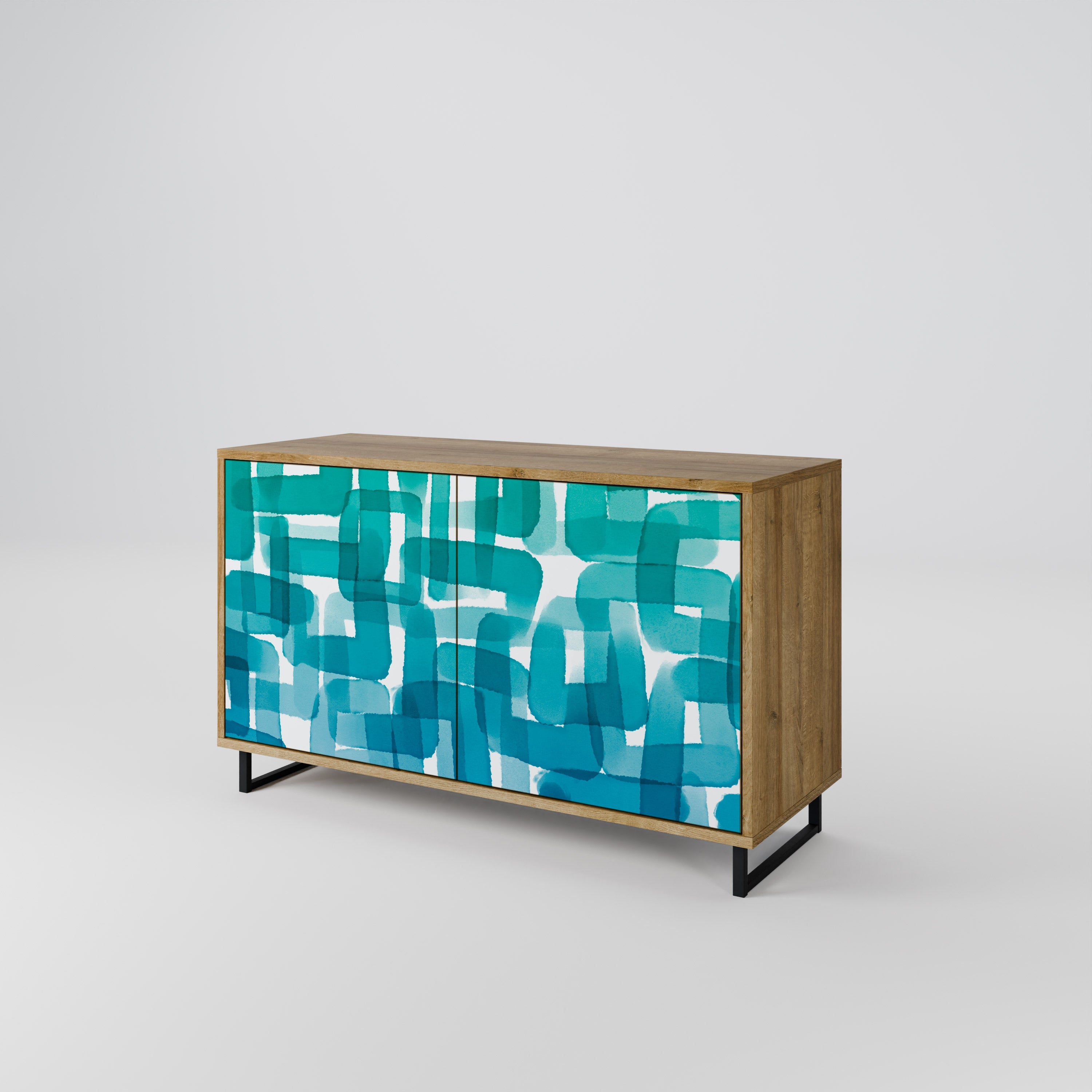 TURQUOISE RECTANGLES Sideboard mit 2 Türen in Eichenoptik