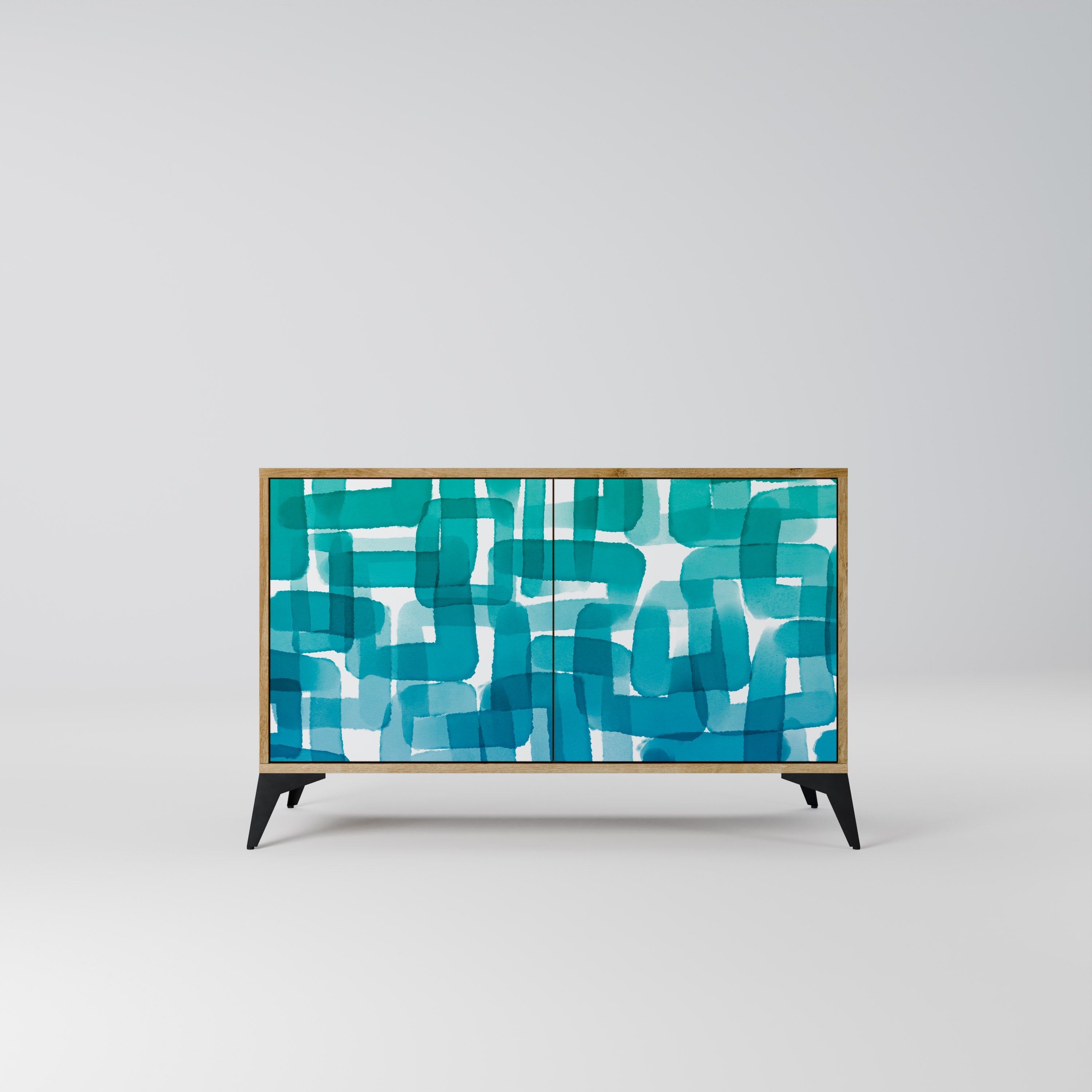 TURQUOISE RECTANGLES Sideboard mit 2 Türen in Eichenoptik