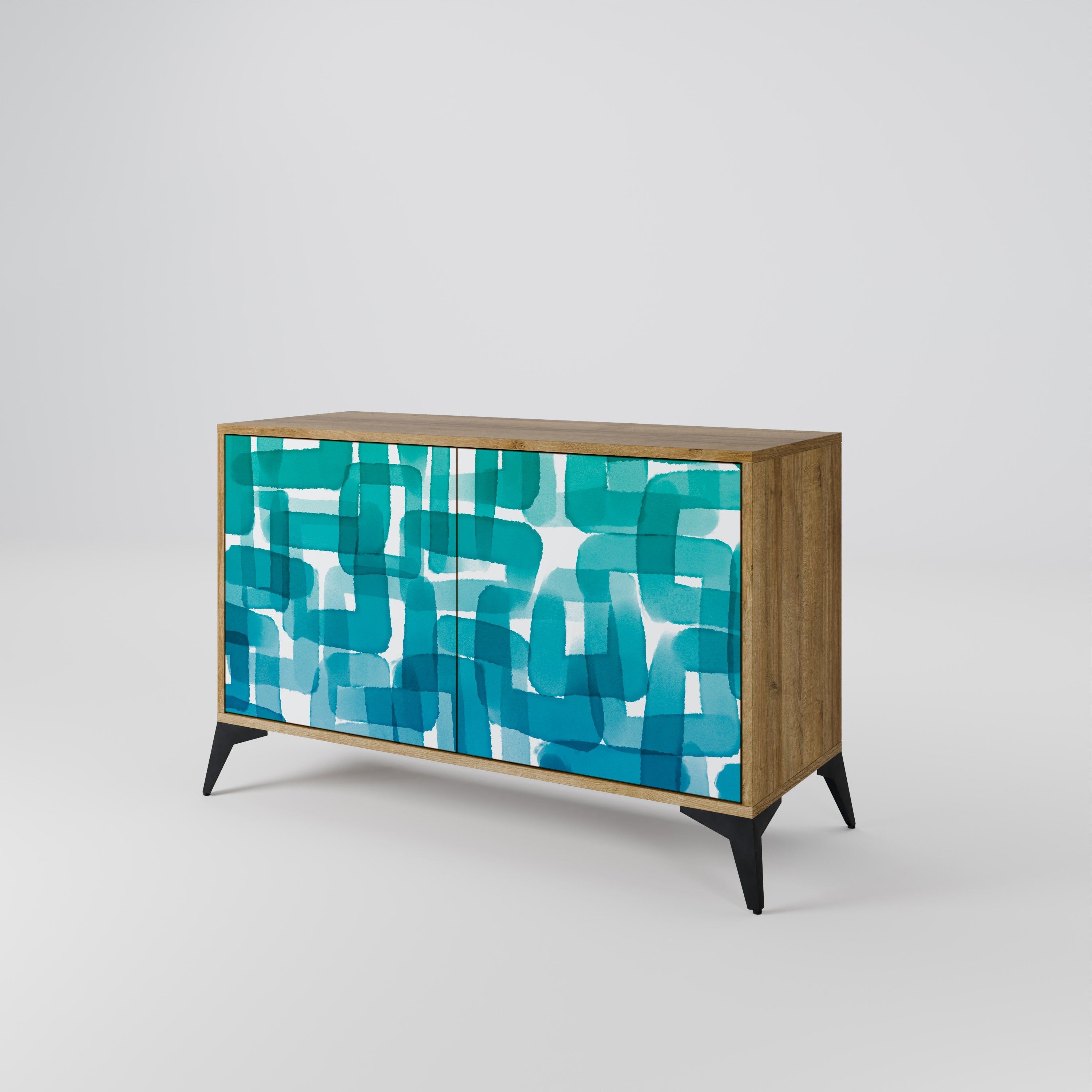 TURQUOISE RECTANGLES Sideboard mit 2 Türen in Eichenoptik