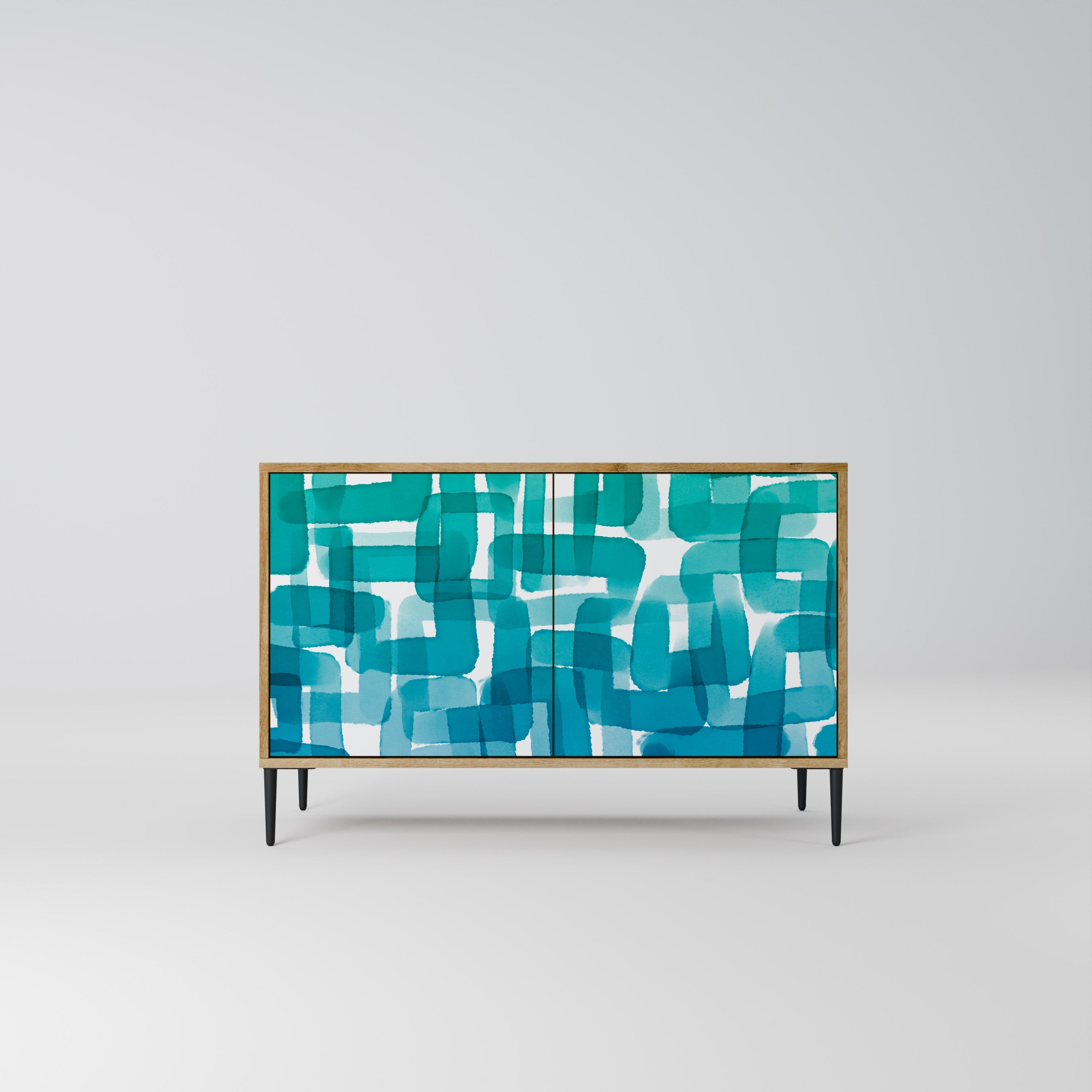 TURQUOISE RECTANGLES Sideboard mit 2 Türen in Eichenoptik