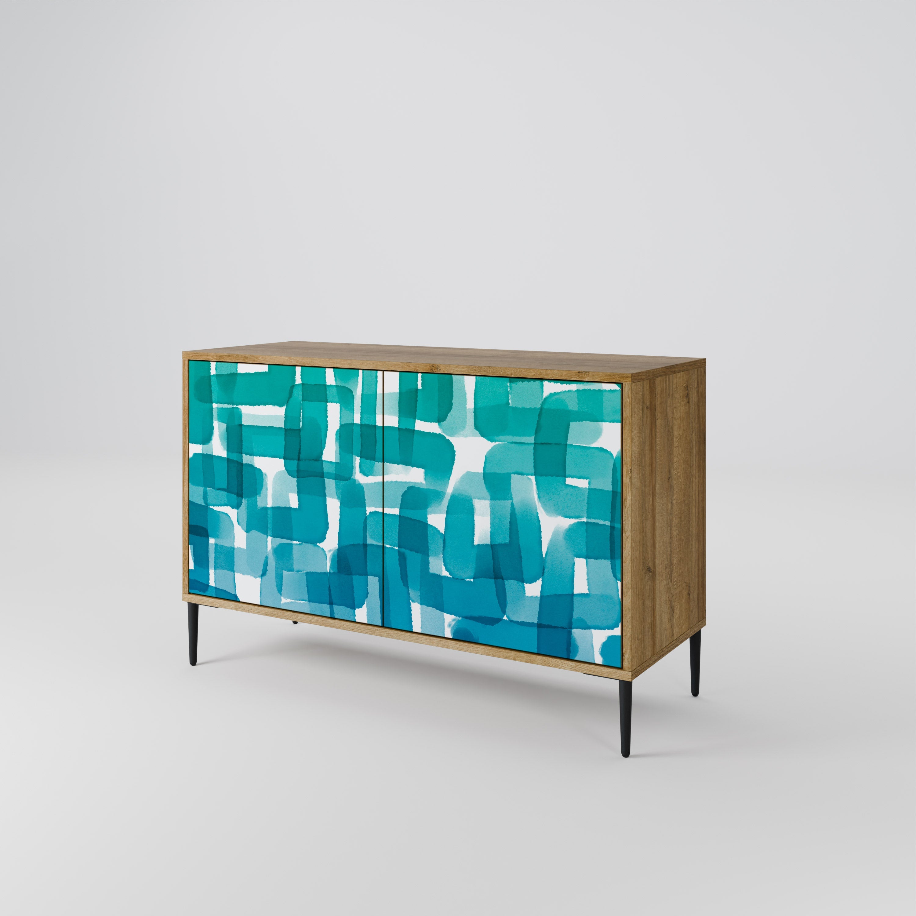 TURQUOISE RECTANGLES Sideboard mit 2 Türen in Eichenoptik