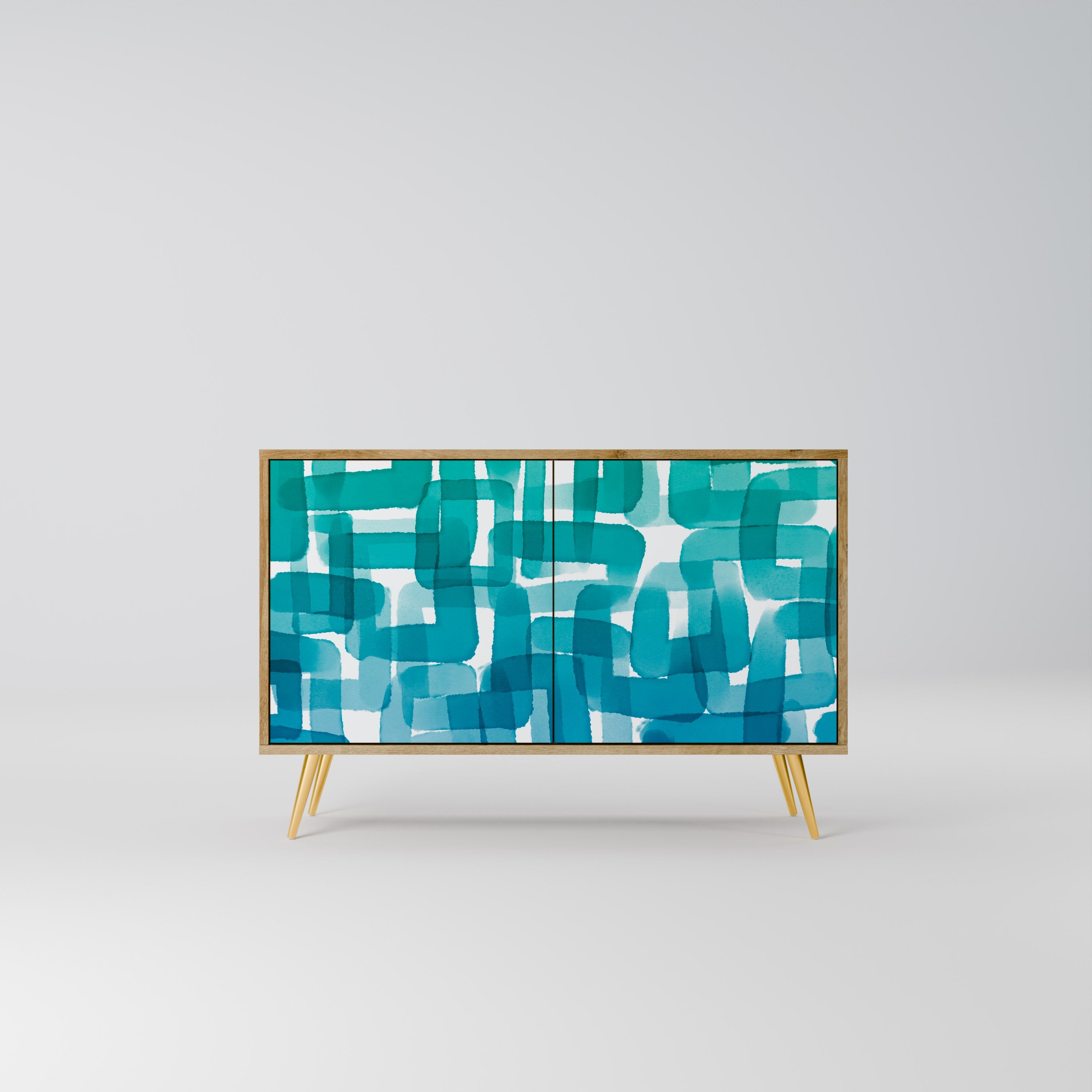 TURQUOISE RECTANGLES Sideboard mit 2 Türen in Eichenoptik