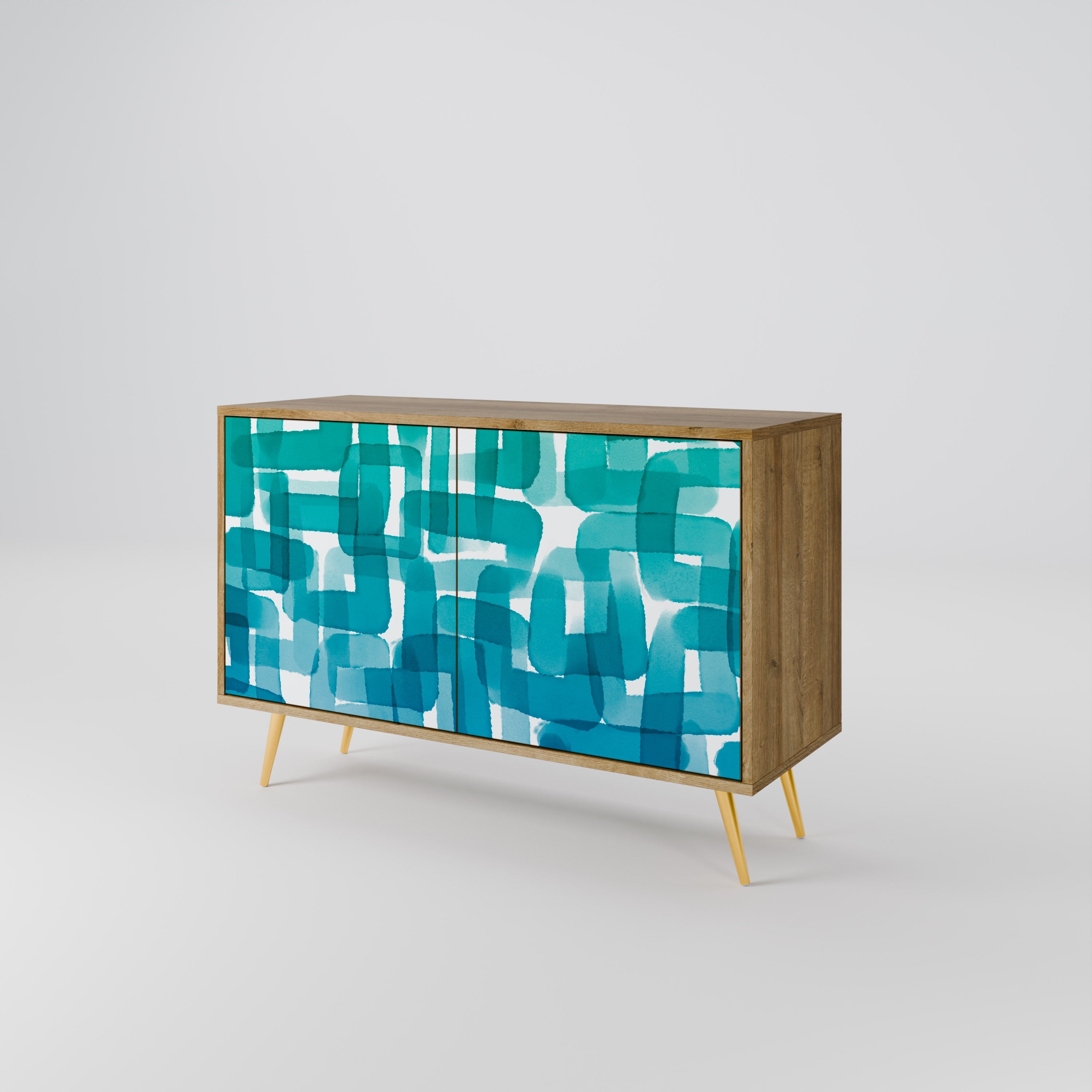 TURQUOISE RECTANGLES Sideboard mit 2 Türen in Eichenoptik