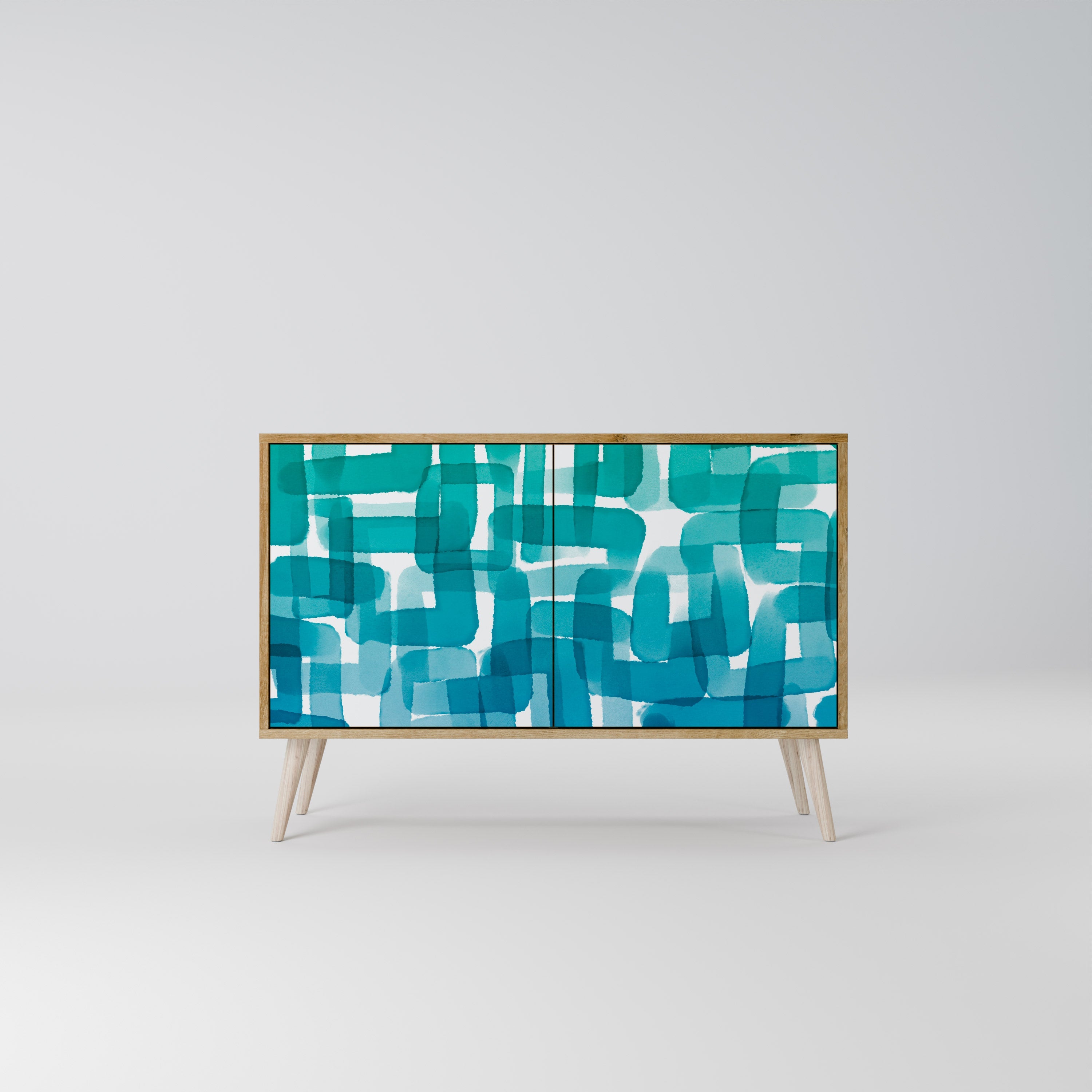 TURQUOISE RECTANGLES Sideboard mit 2 Türen in Eichenoptik