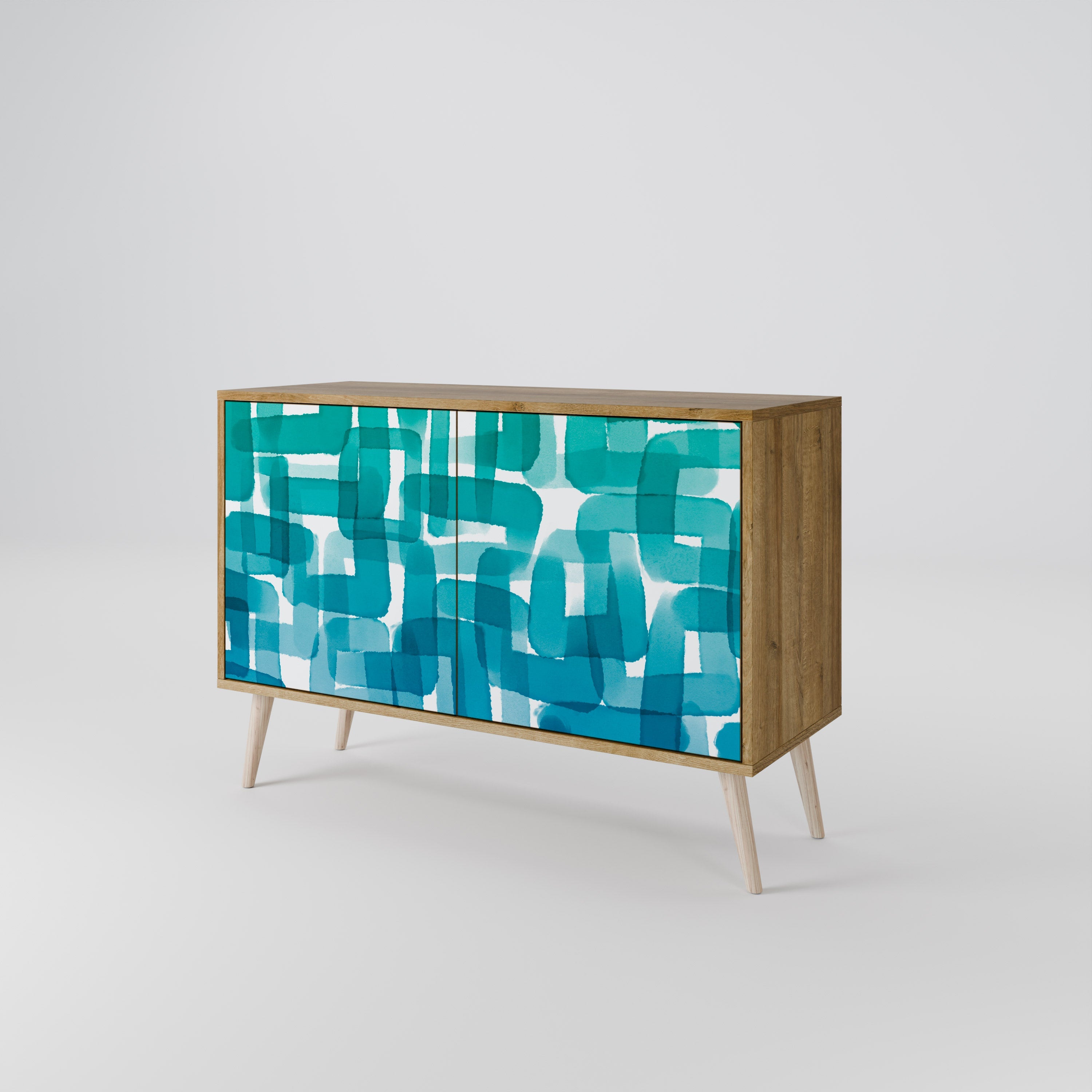 TURQUOISE RECTANGLES Sideboard mit 2 Türen in Eichenoptik