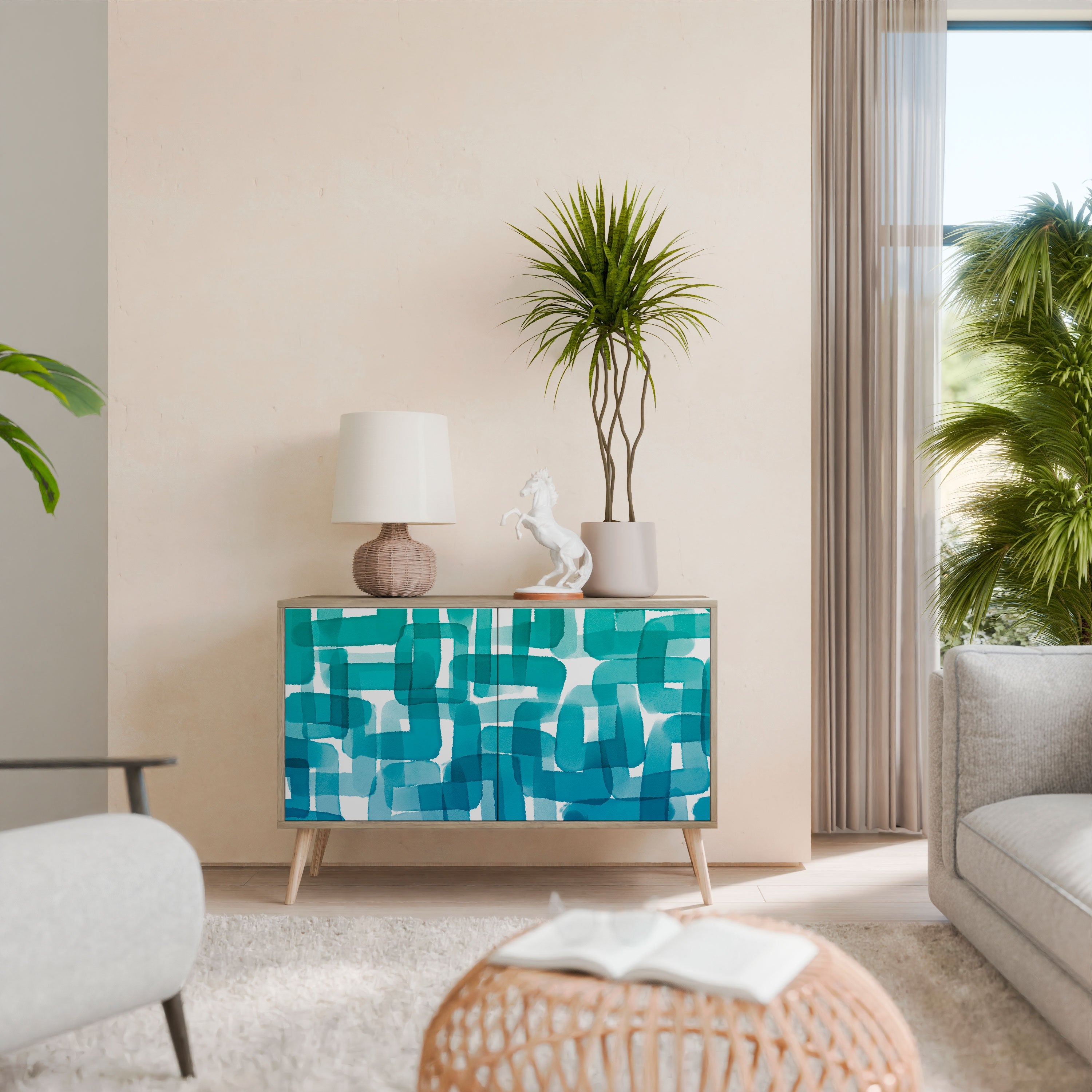 TURQUOISE RECTANGLES Sideboard mit 2 Türen in Eichenoptik