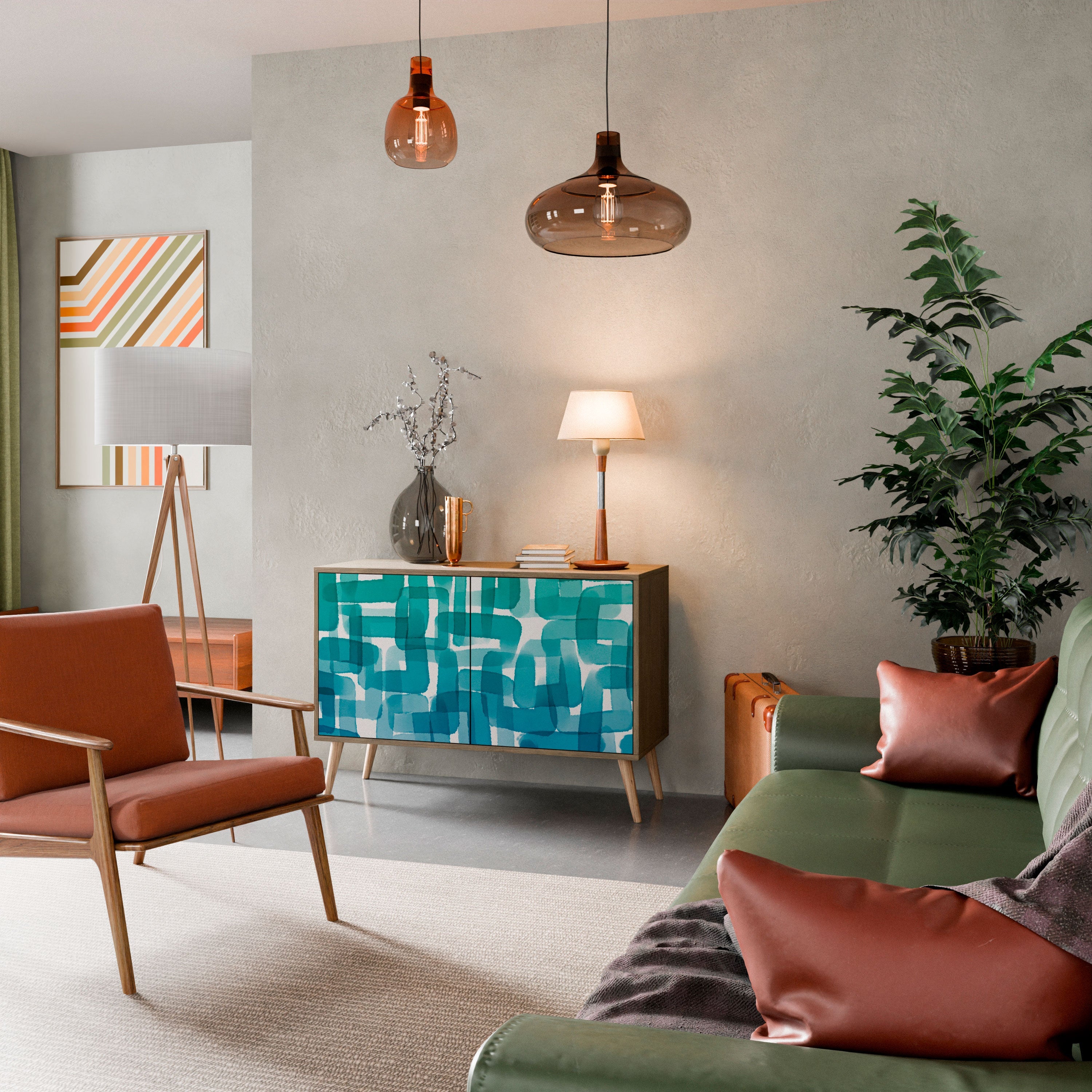 TURQUOISE RECTANGLES Sideboard mit 2 Türen in Eichenoptik