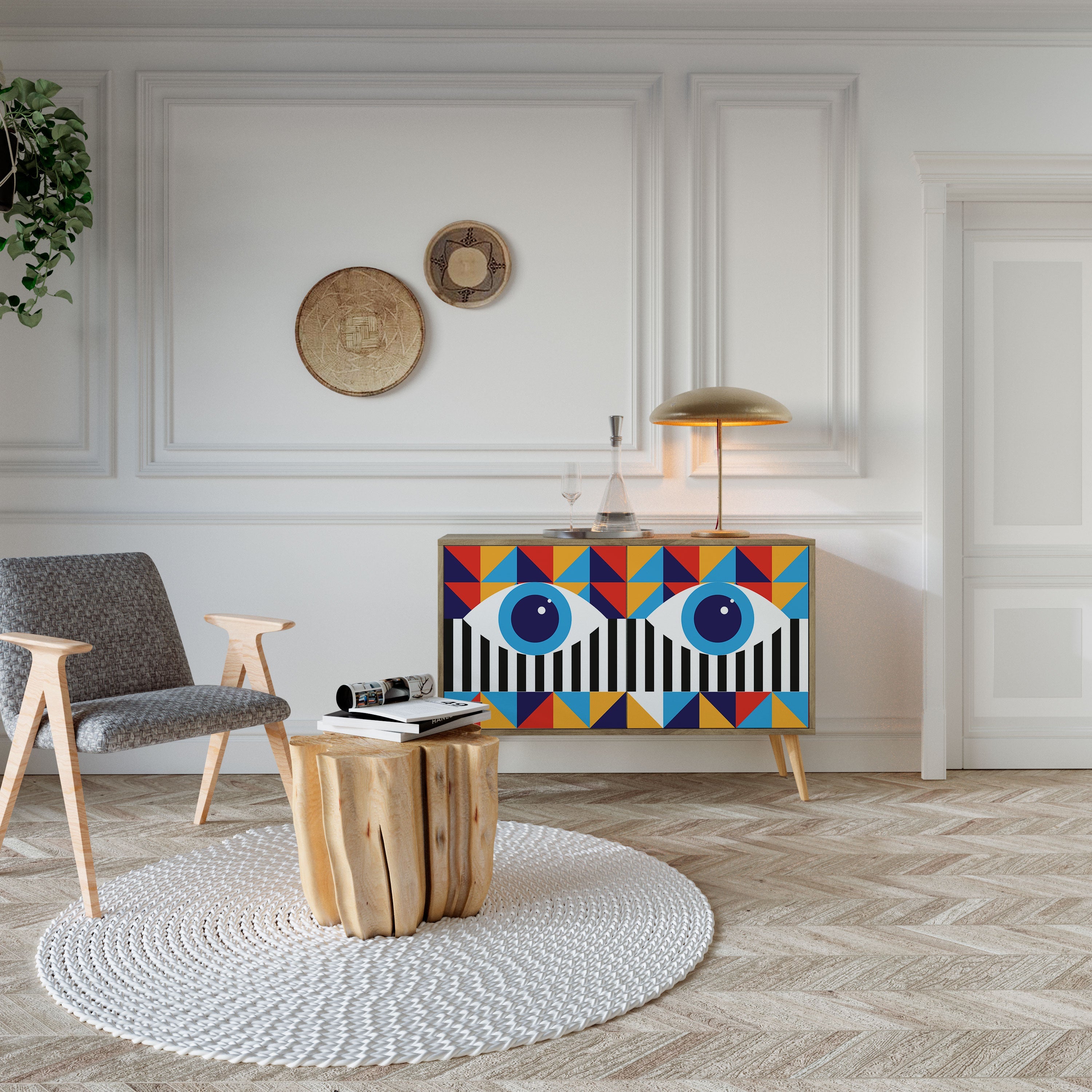 ABSTRACTION AND GEOMETRY Sideboard mit 2 Türen in Eichenoptik
