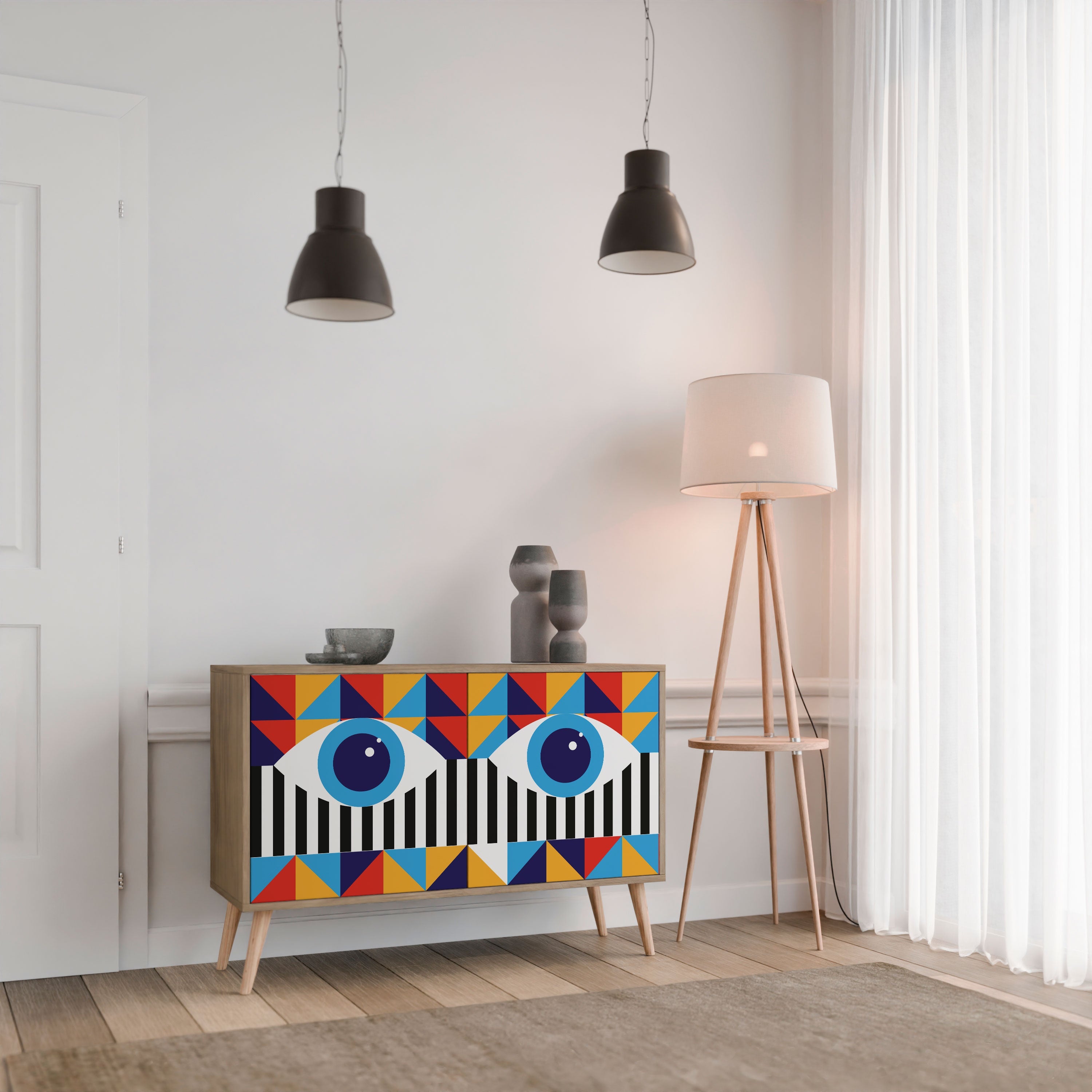 ABSTRACTION AND GEOMETRY Sideboard mit 2 Türen in Eichenoptik