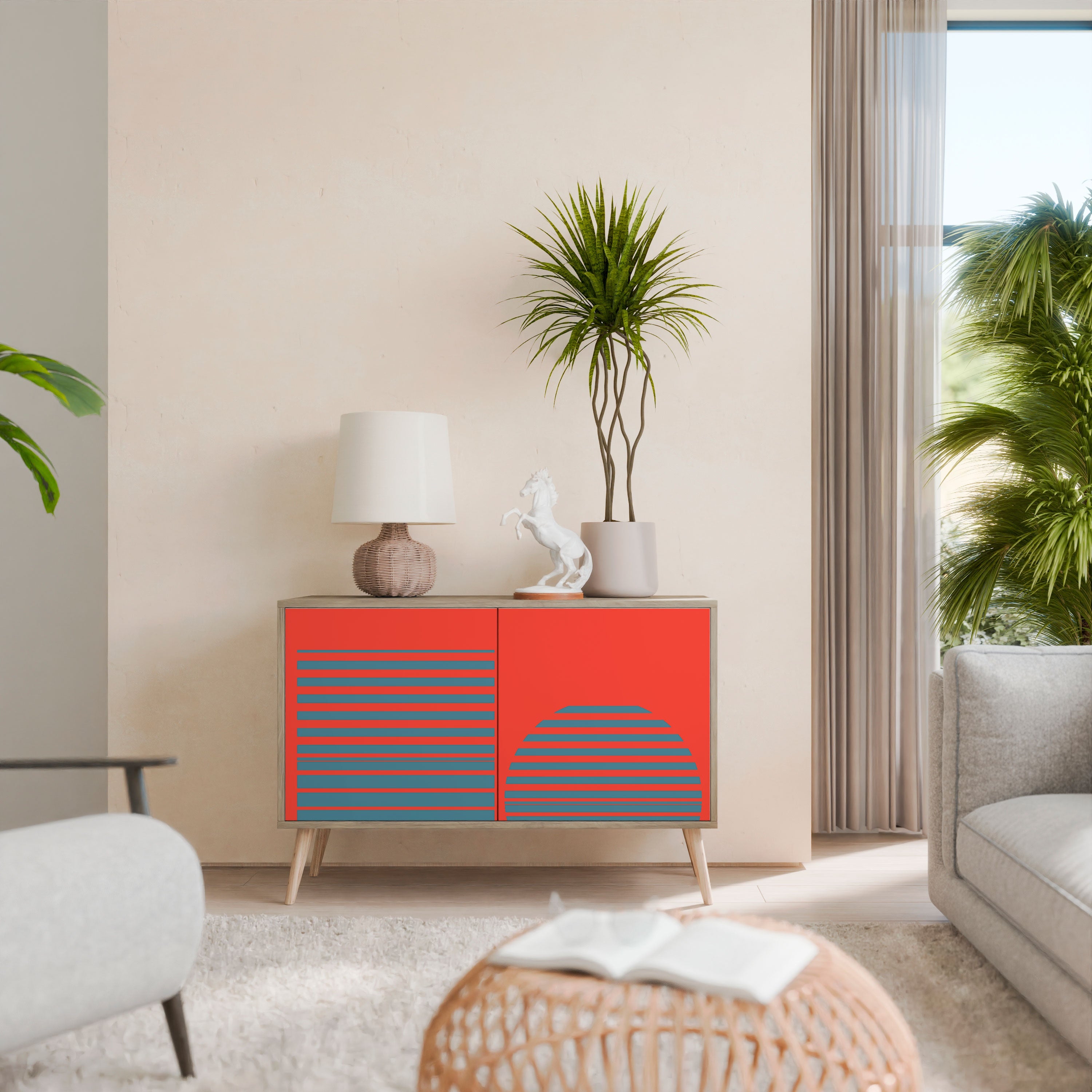 RISING GEOMETRY STARS Sideboard mit 2 Türen in Eichenoptik