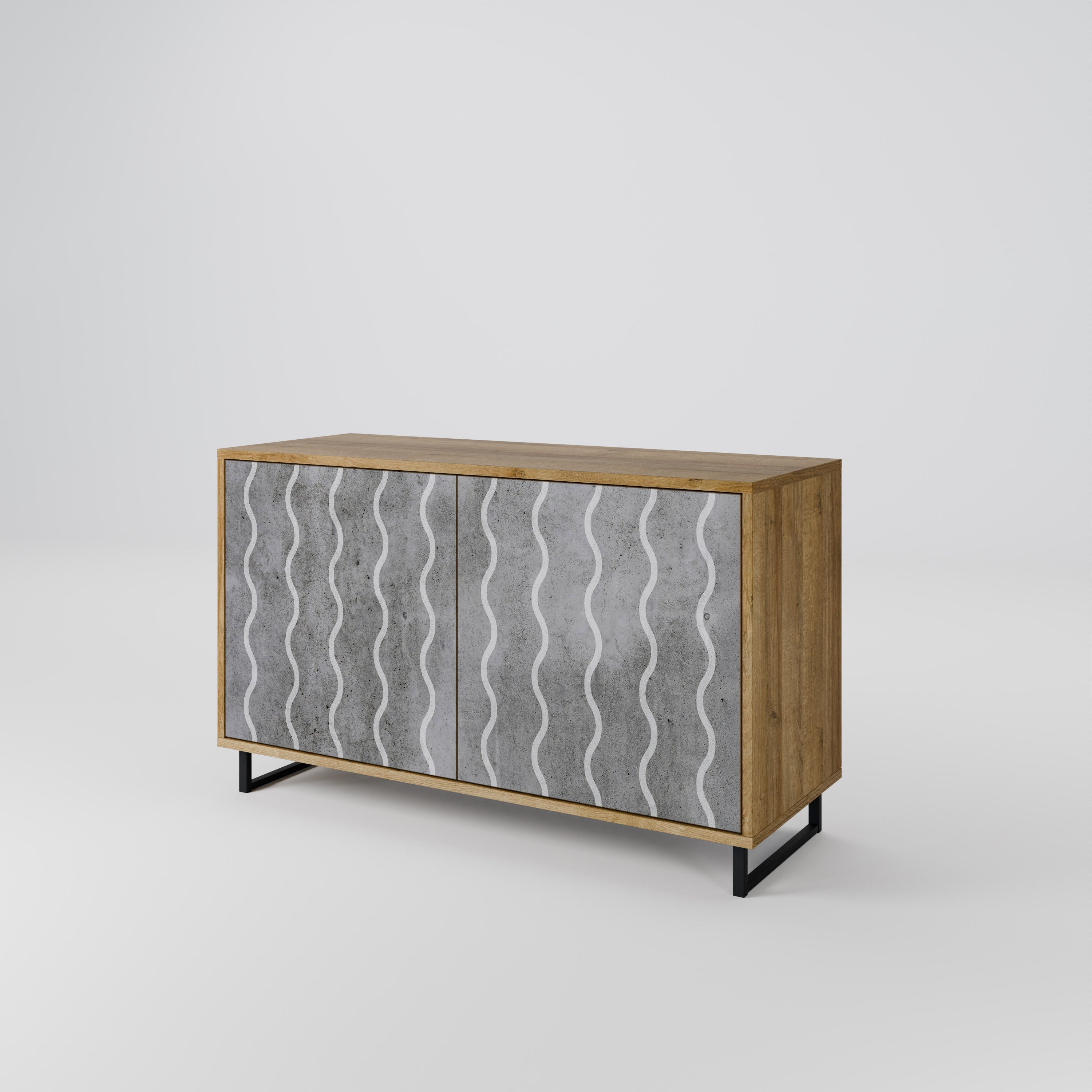 WAVES OF CONCRETE Sideboard mit 2 Türen in Eichenoptik