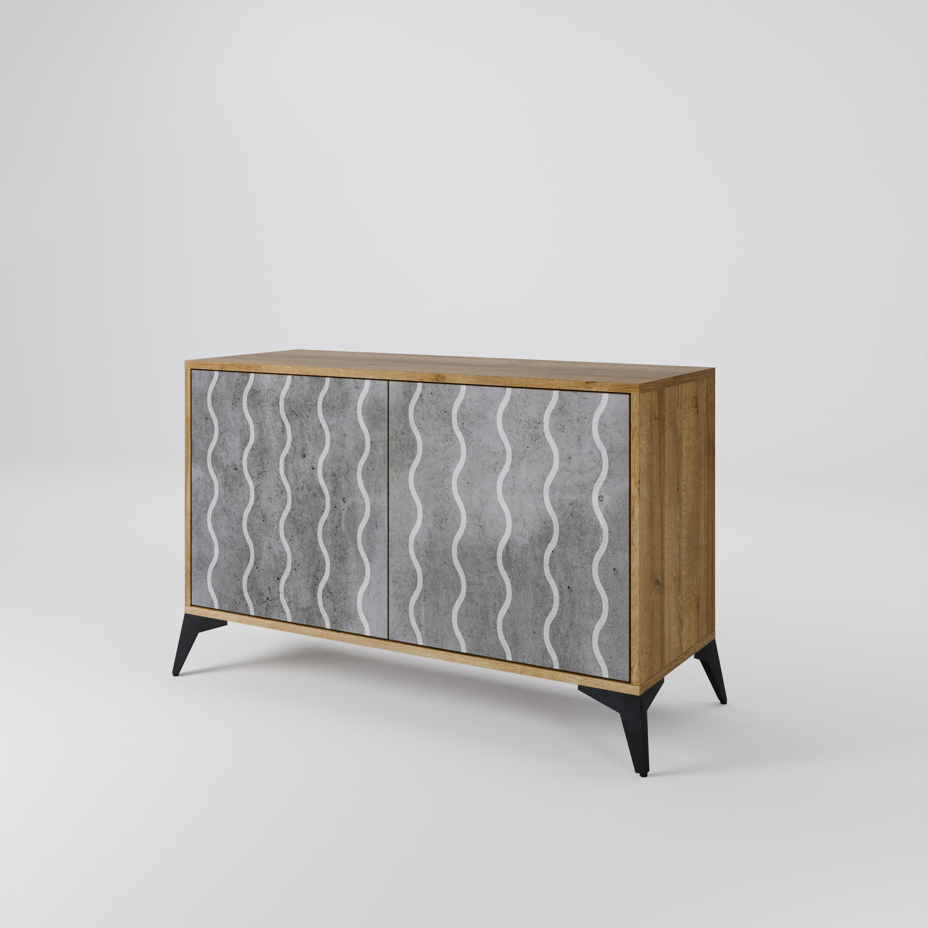 WAVES OF CONCRETE Sideboard mit 2 Türen in Eichenoptik