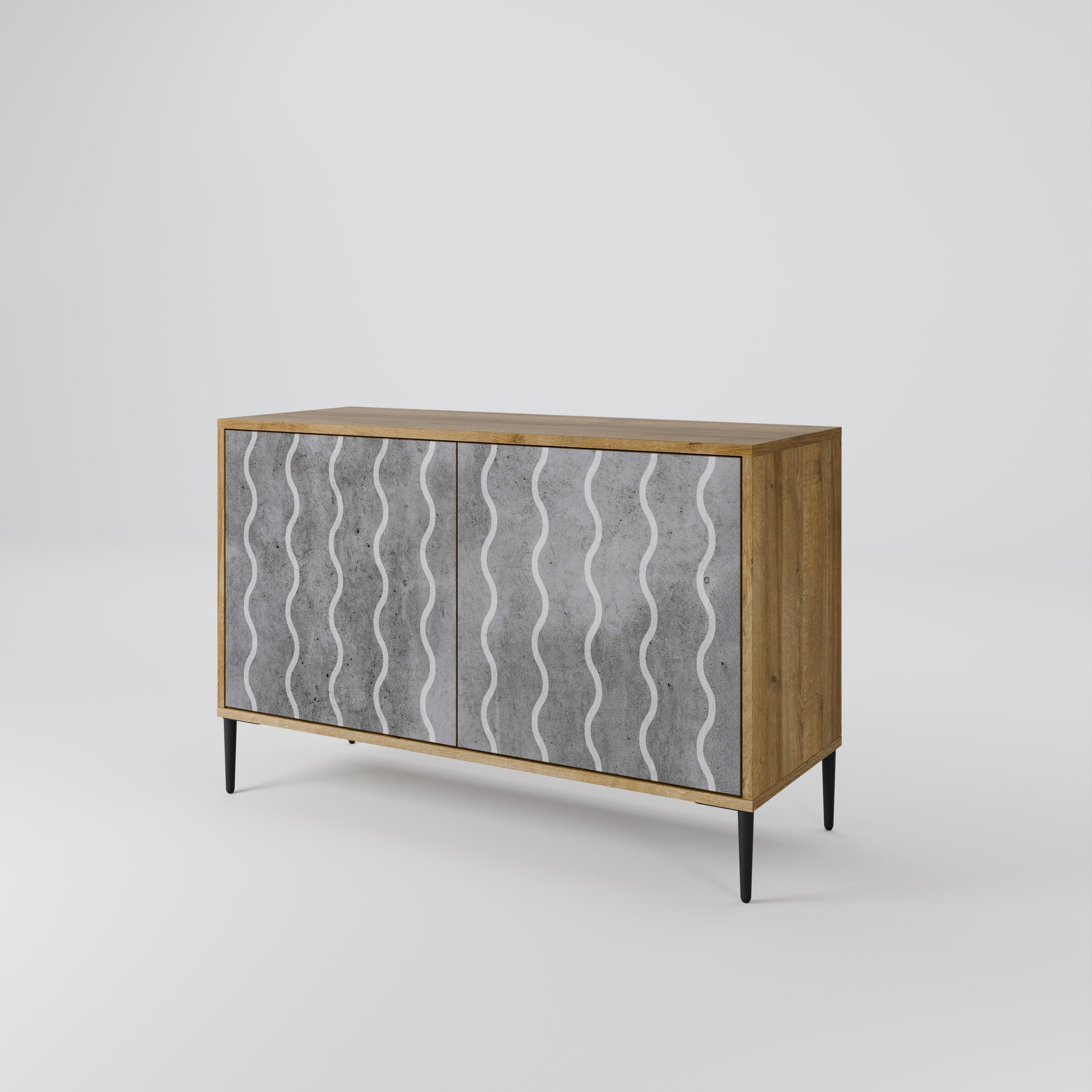 WAVES OF CONCRETE Sideboard mit 2 Türen in Eichenoptik