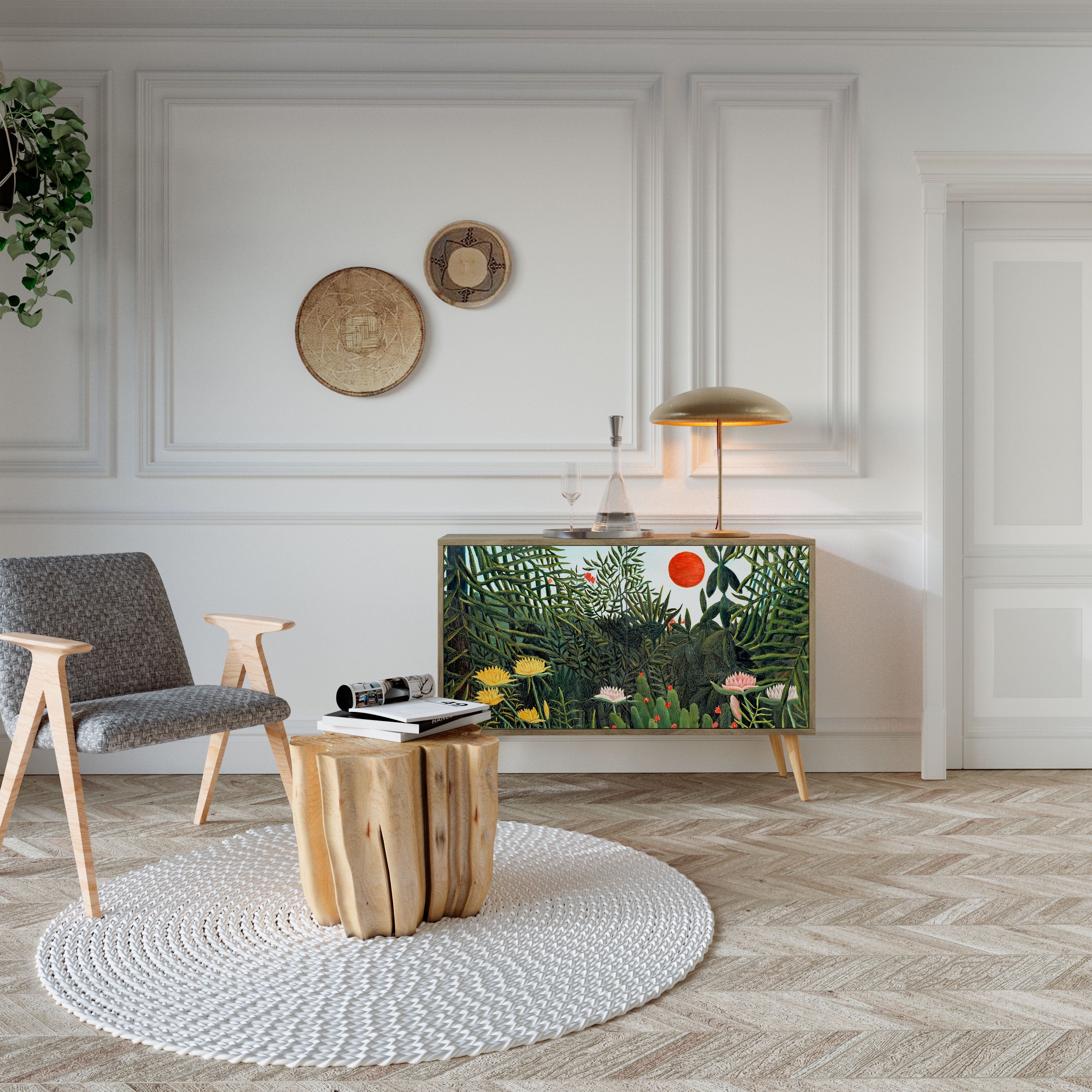 VIRGIN FOREST WITH SUNSET Sideboard mit 2 Türen in Eichenoptik