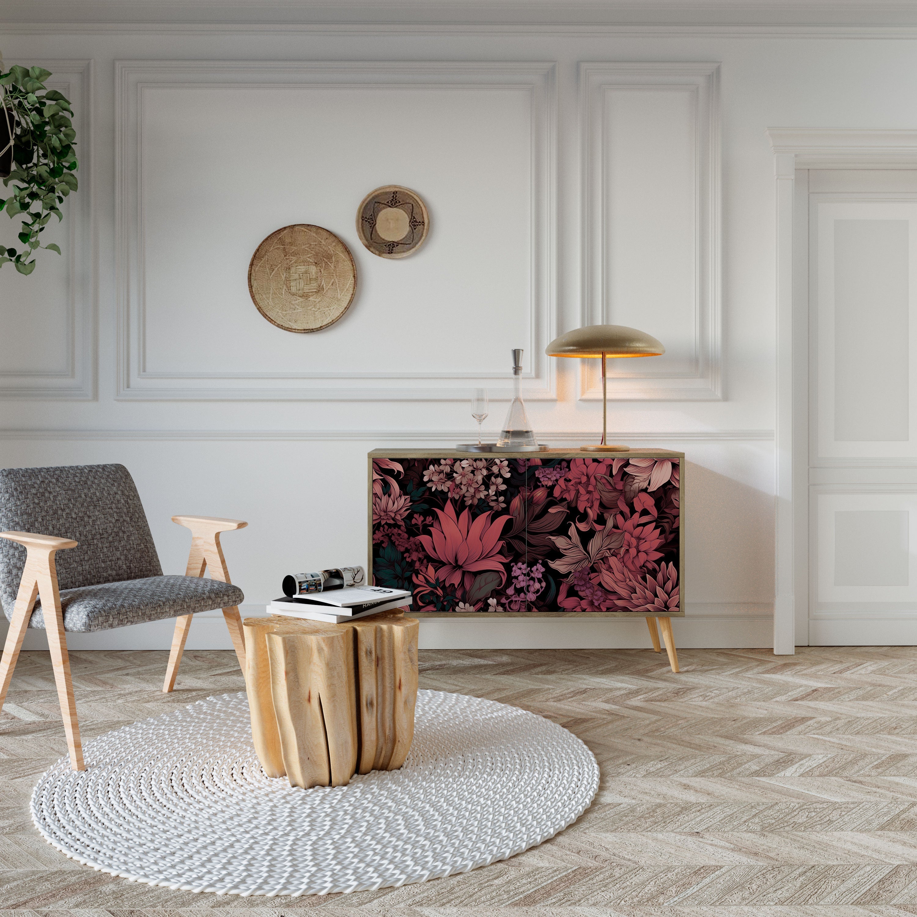 FLORAL WHISPER Sideboard mit 2 Türen in Eichenoptik