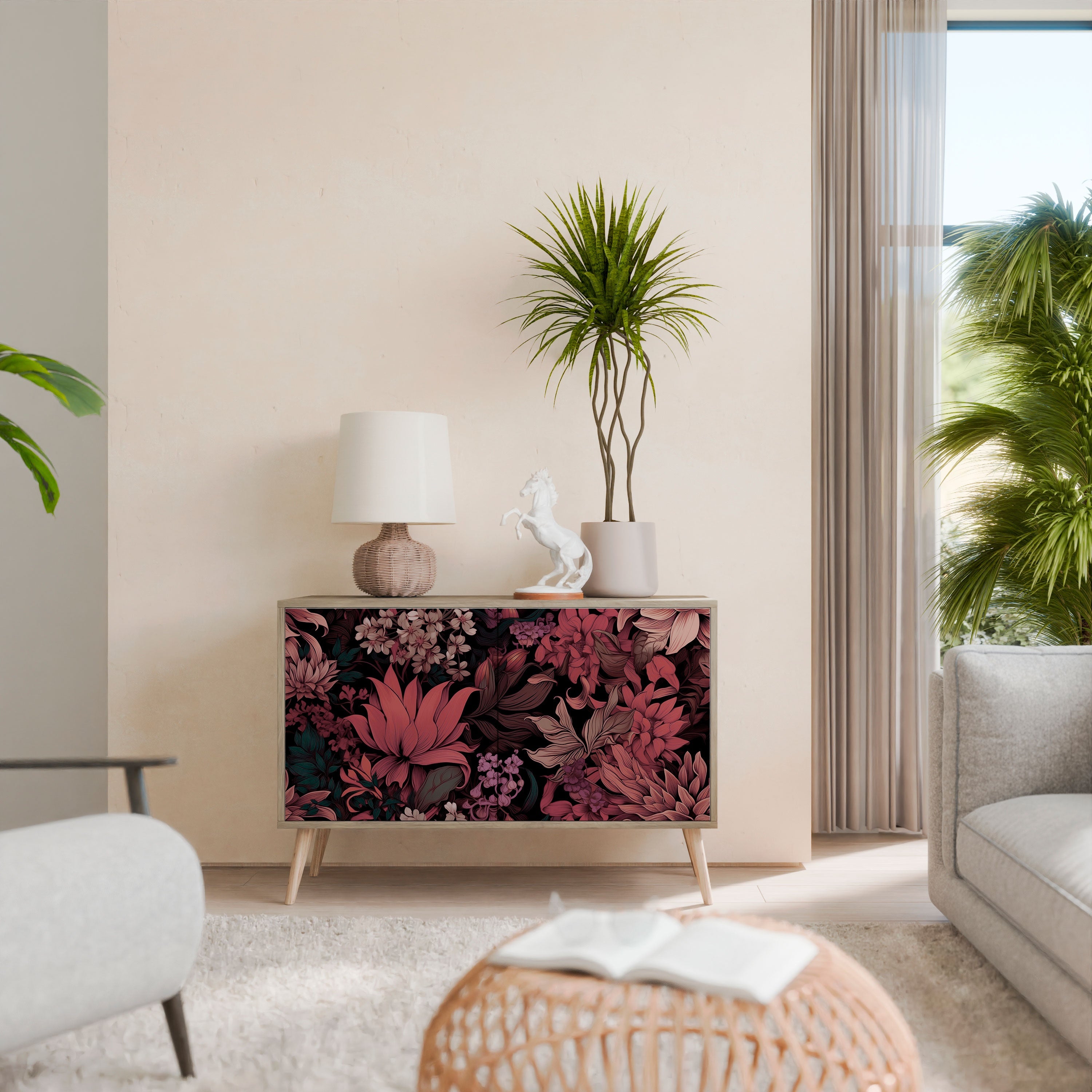 FLORAL WHISPER Sideboard mit 2 Türen in Eichenoptik