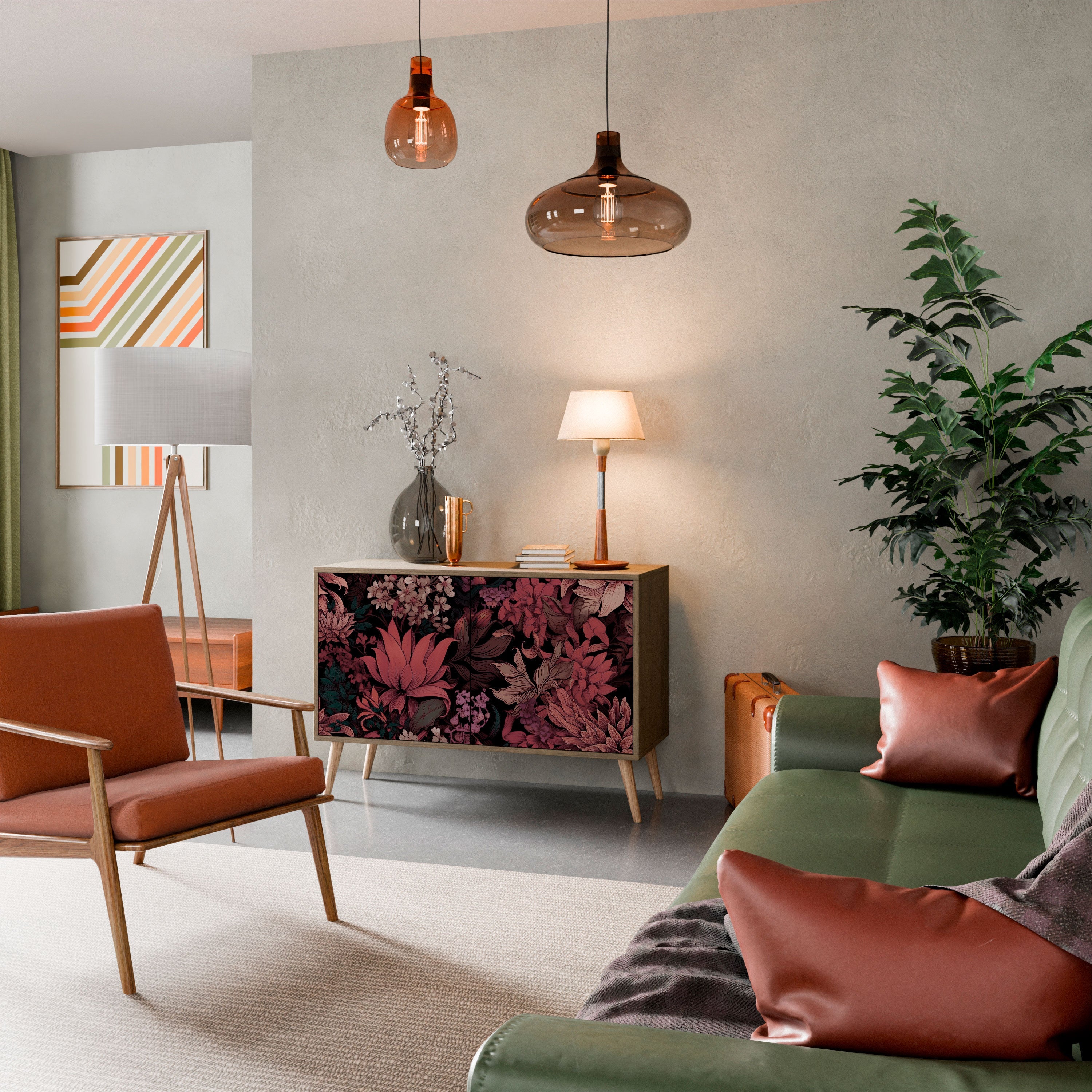 FLORAL WHISPER Sideboard mit 2 Türen in Eichenoptik