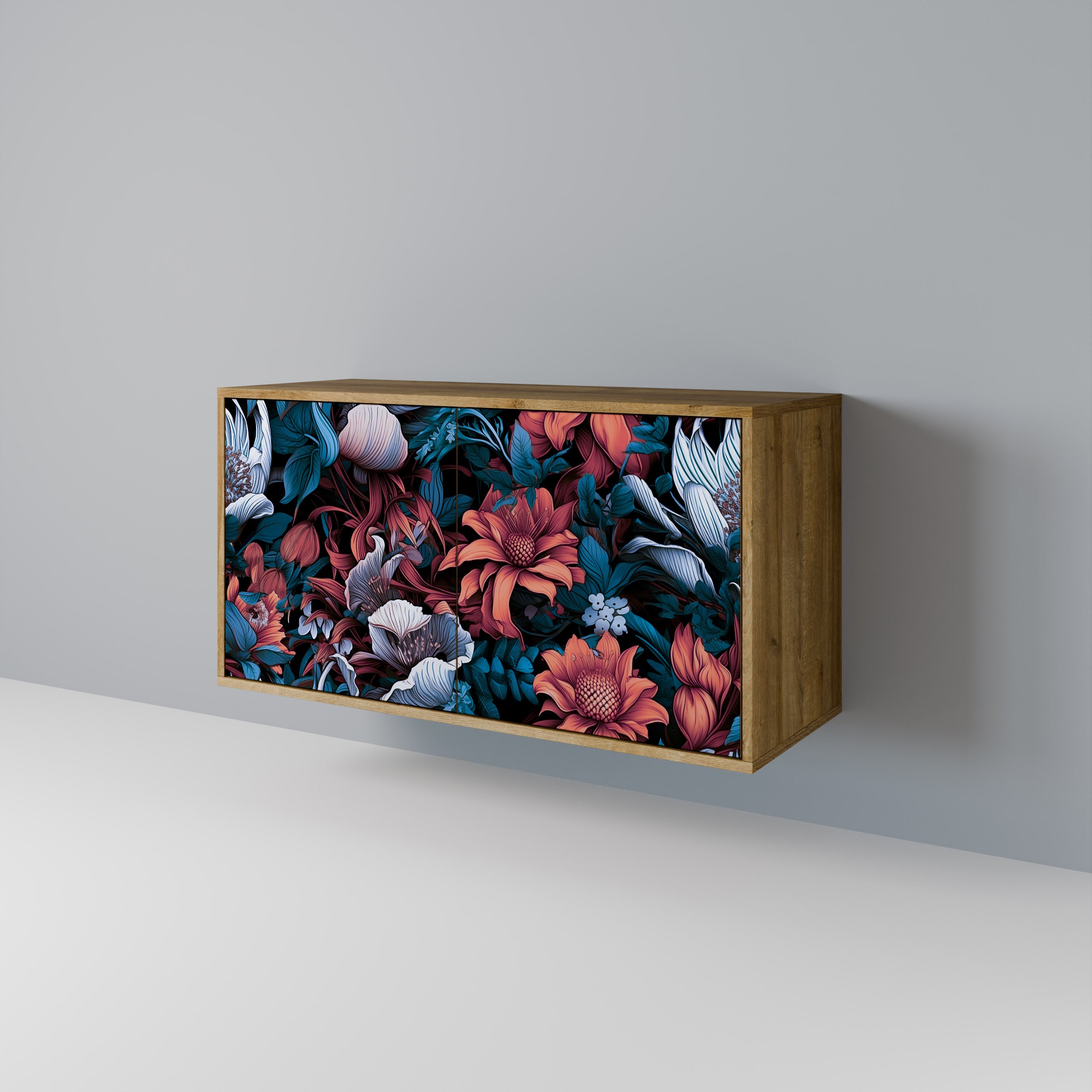 Ethereal Blossoms Sideboard mit 2 Türen in Eichenoptik