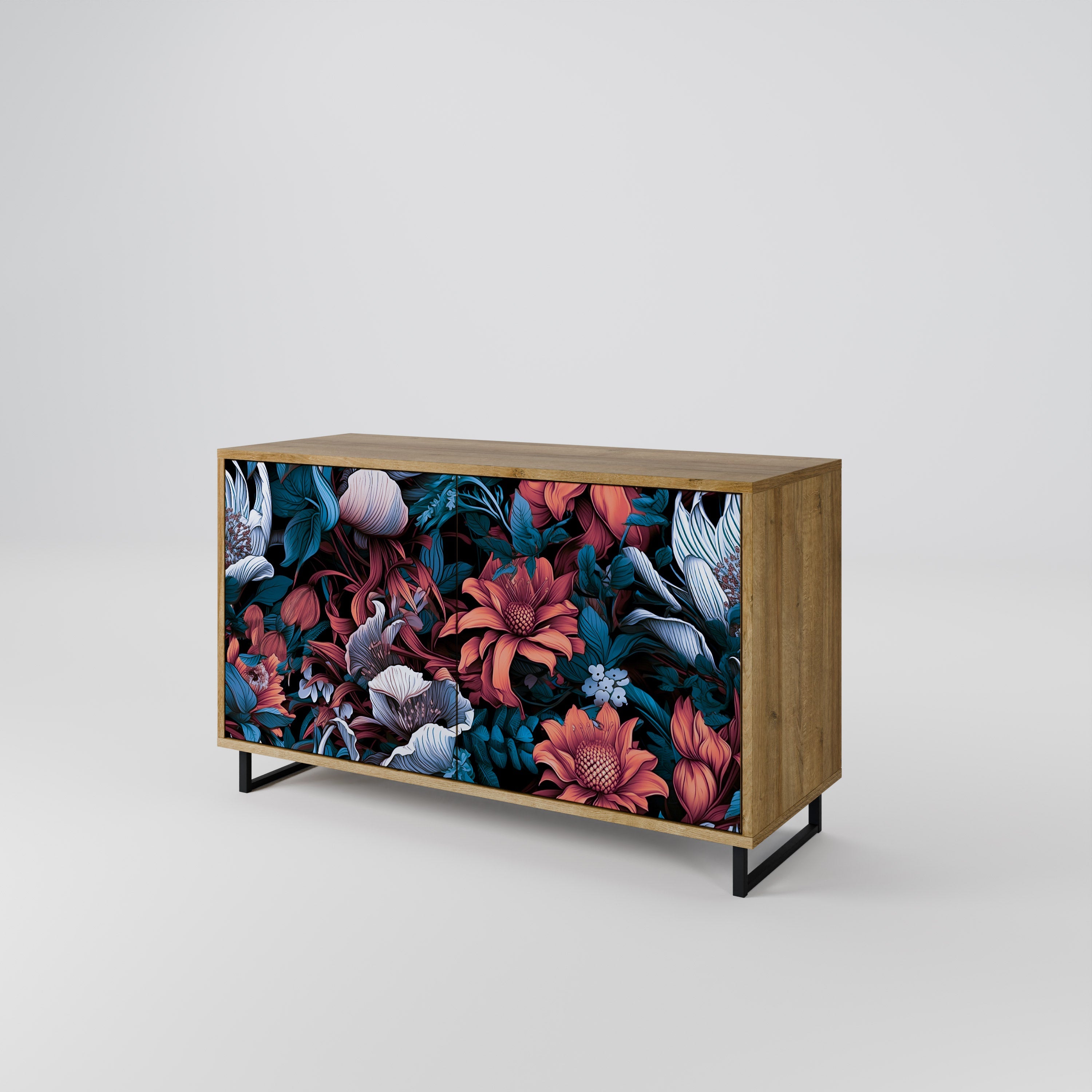 Ethereal Blossoms Sideboard mit 2 Türen in Eichenoptik