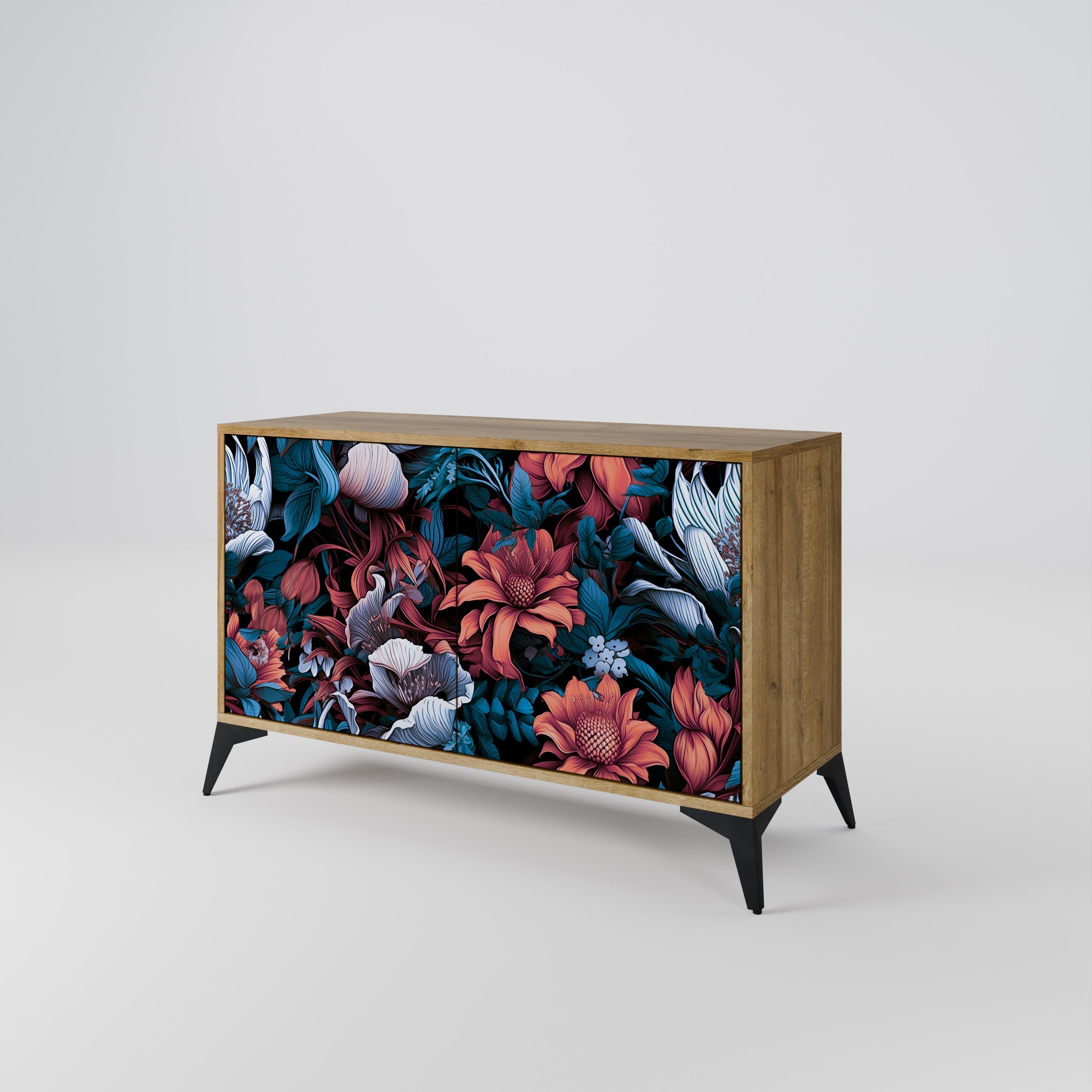 Ethereal Blossoms Sideboard mit 2 Türen in Eichenoptik