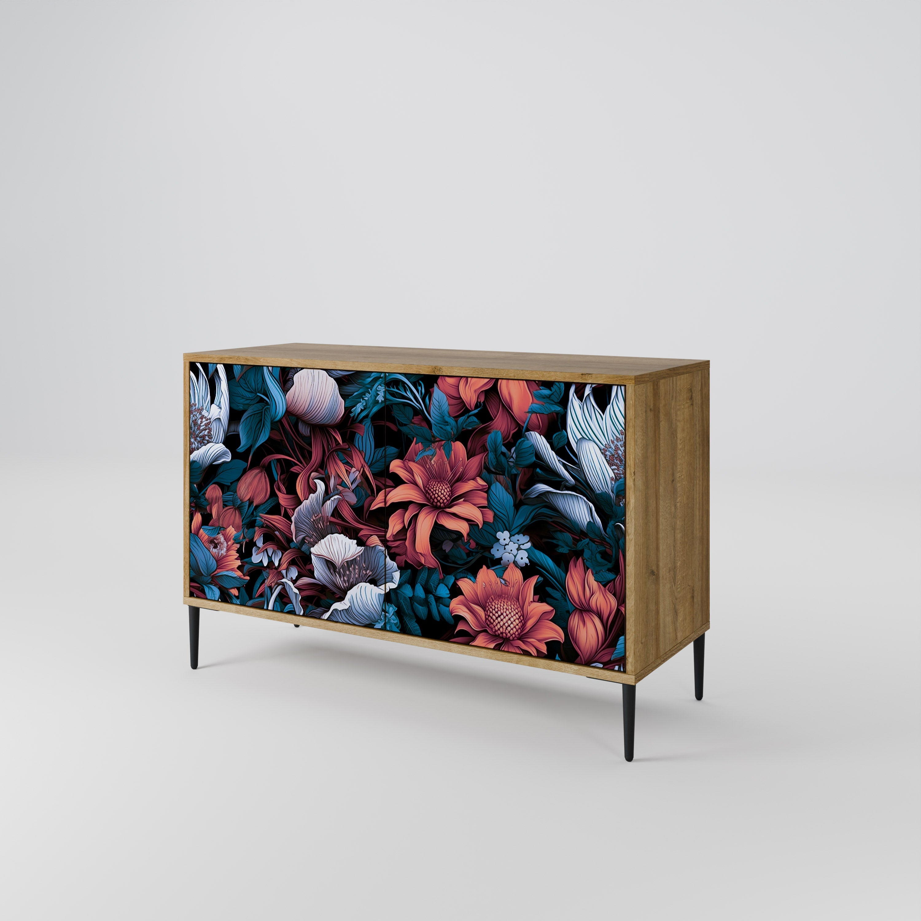 Ethereal Blossoms Sideboard mit 2 Türen in Eichenoptik