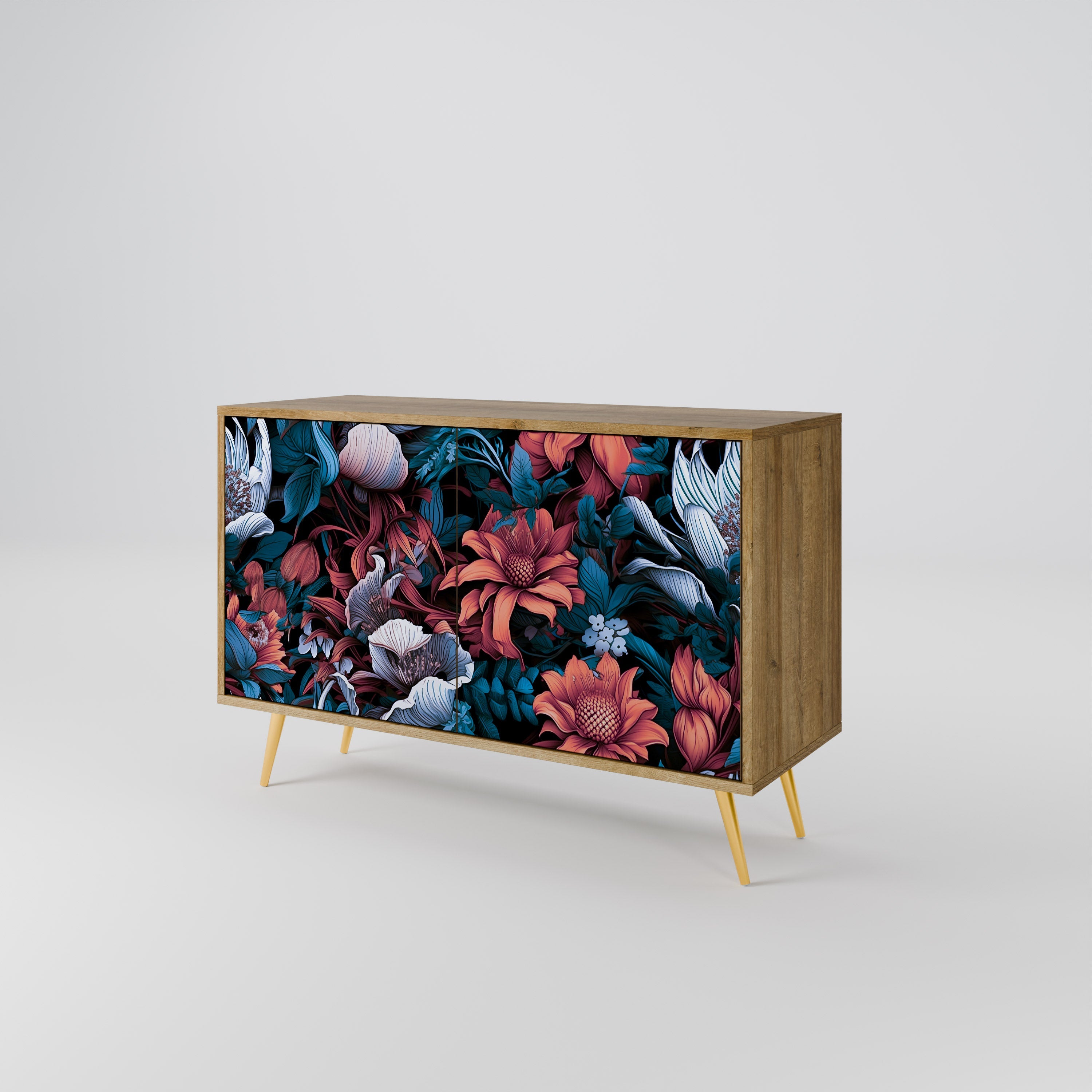 Ethereal Blossoms Sideboard mit 2 Türen in Eichenoptik