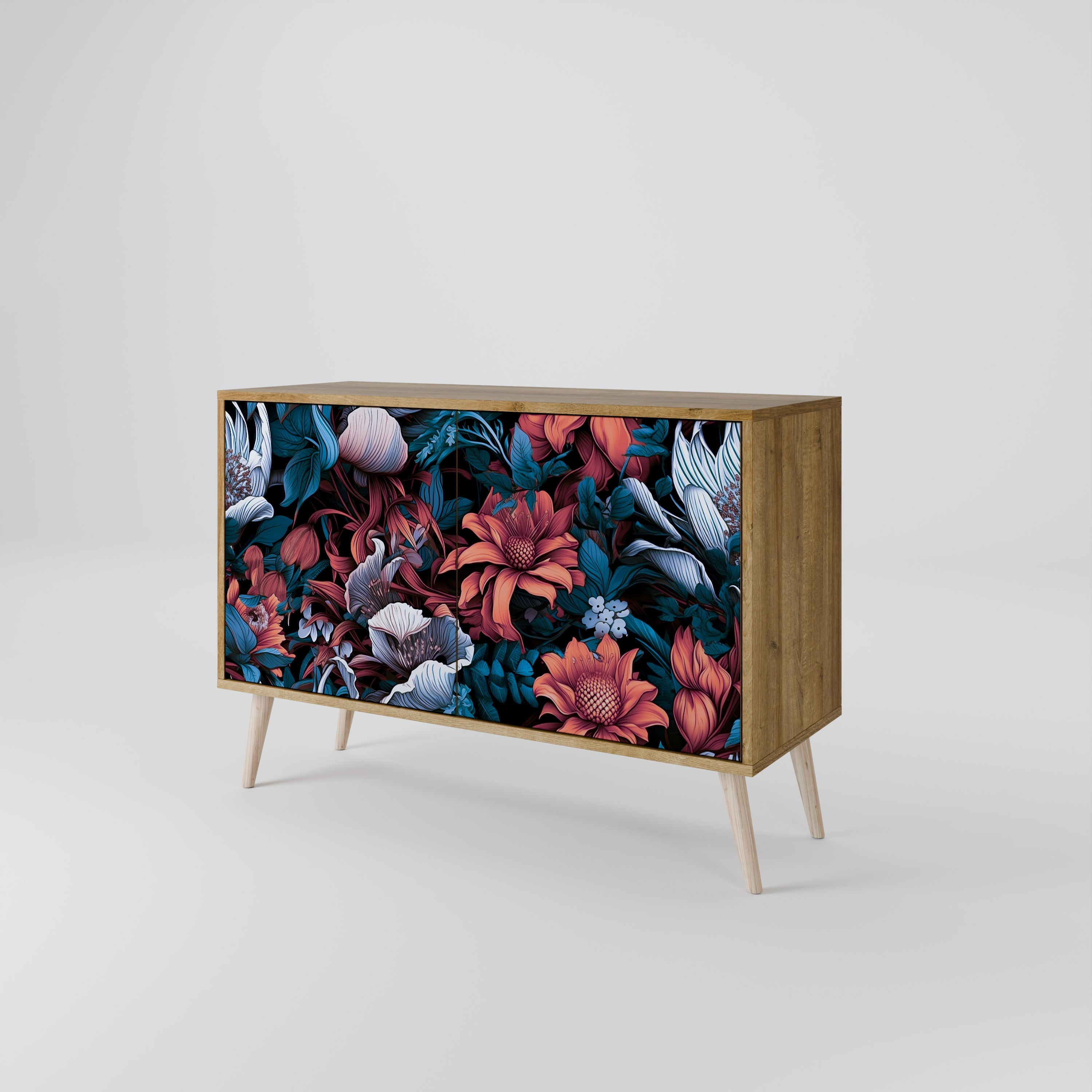 Ethereal Blossoms Sideboard mit 2 Türen in Eichenoptik