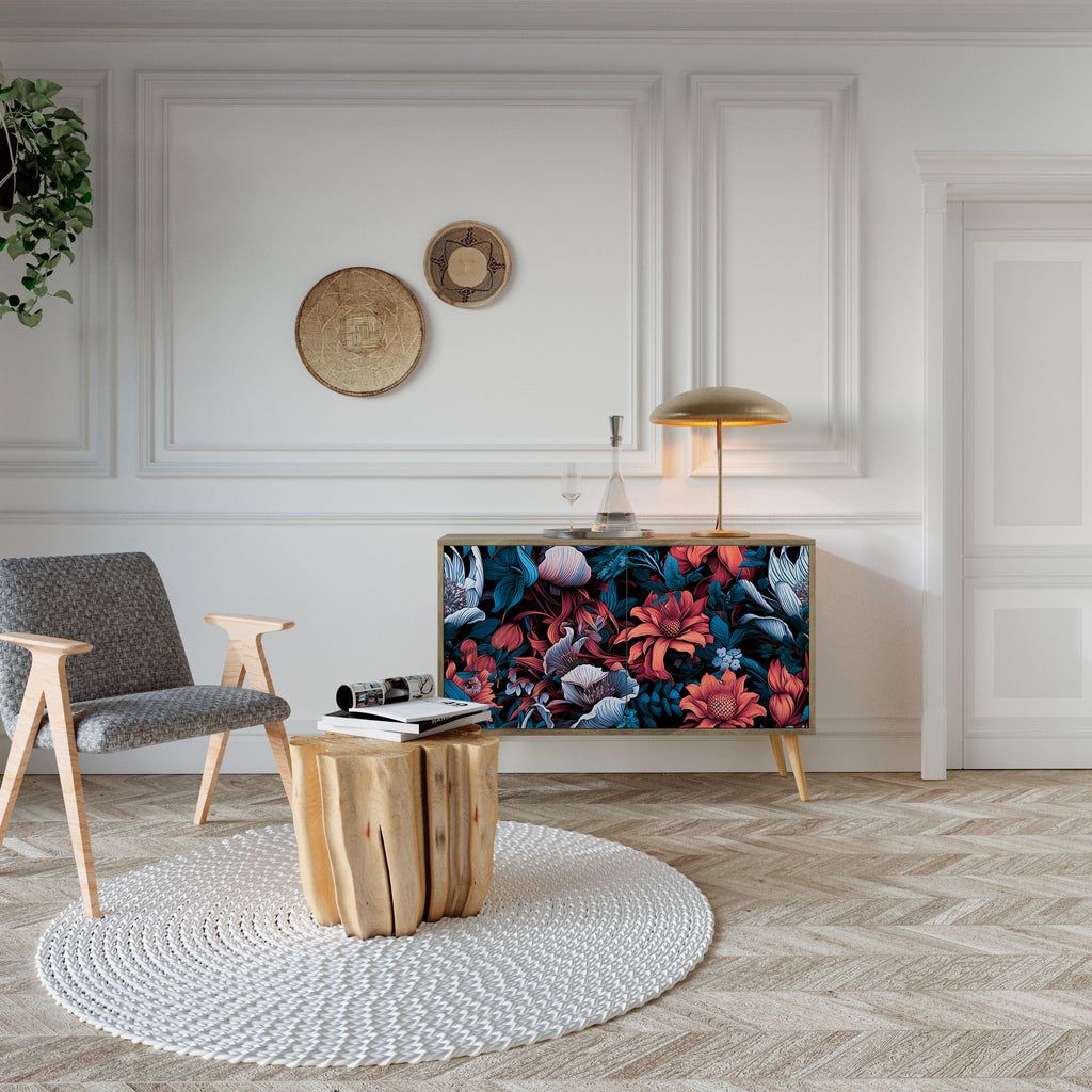 Ethereal Blossoms Sideboard mit 2 Türen in Eichenoptik