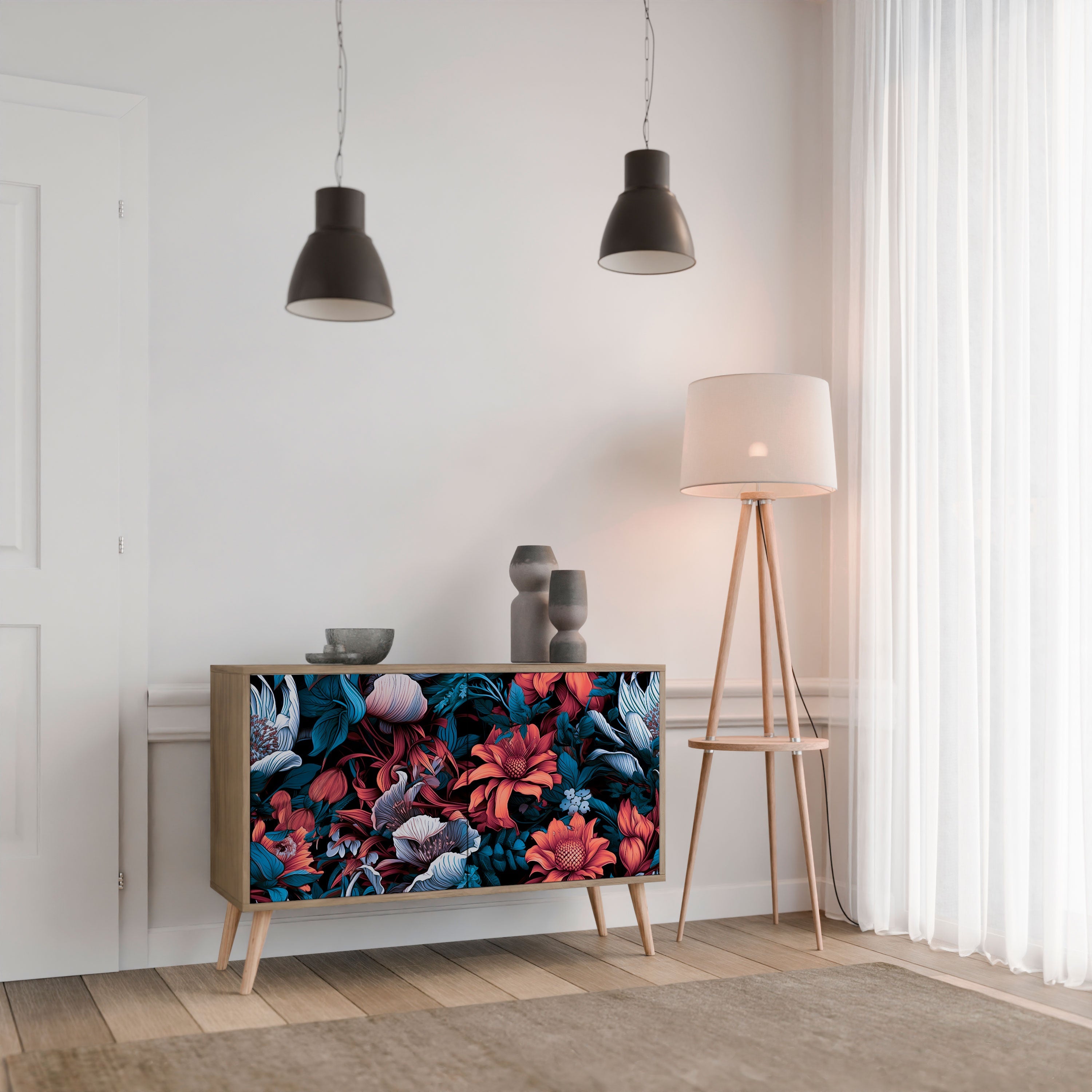 Ethereal Blossoms Sideboard mit 2 Türen in Eichenoptik