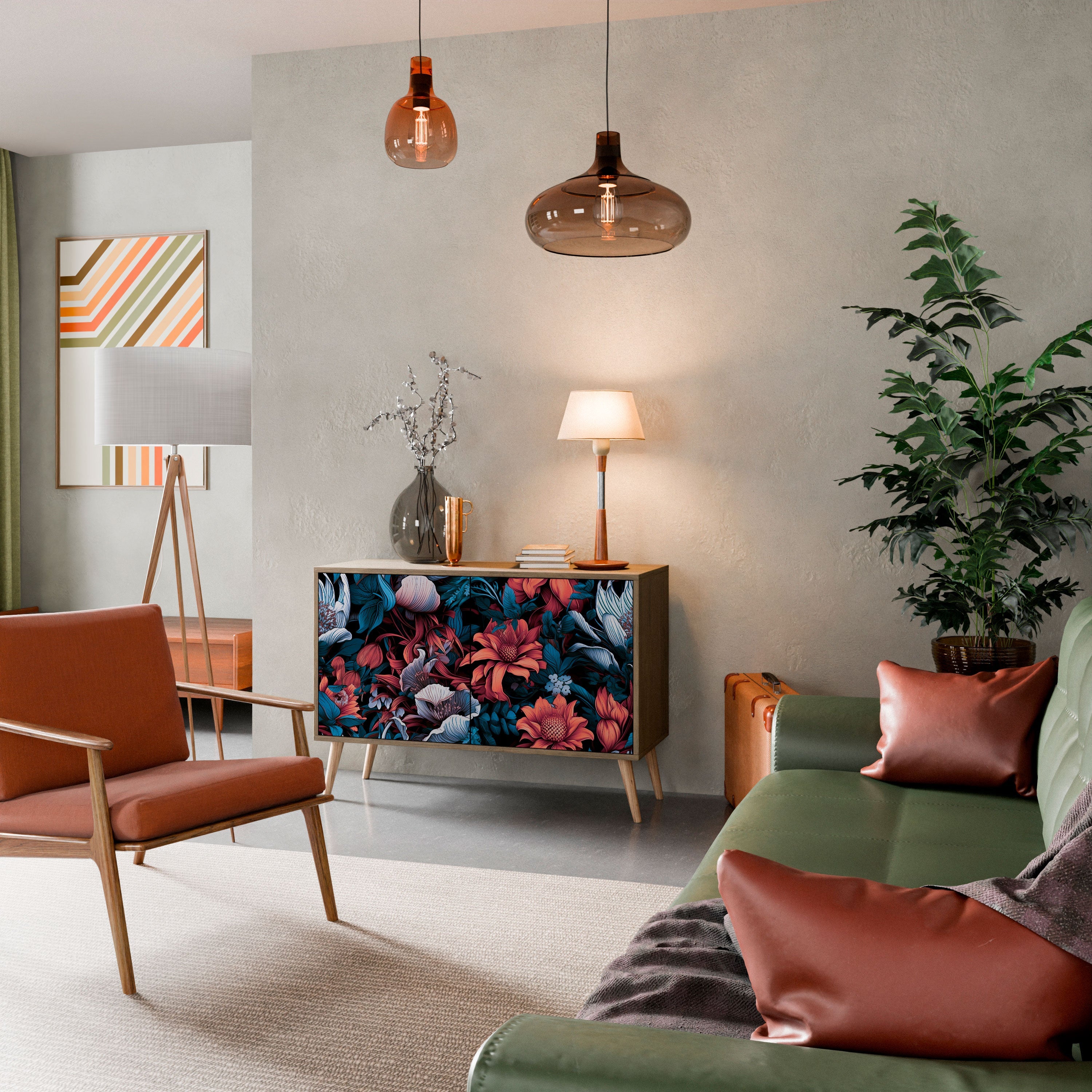 Ethereal Blossoms Sideboard mit 2 Türen in Eichenoptik