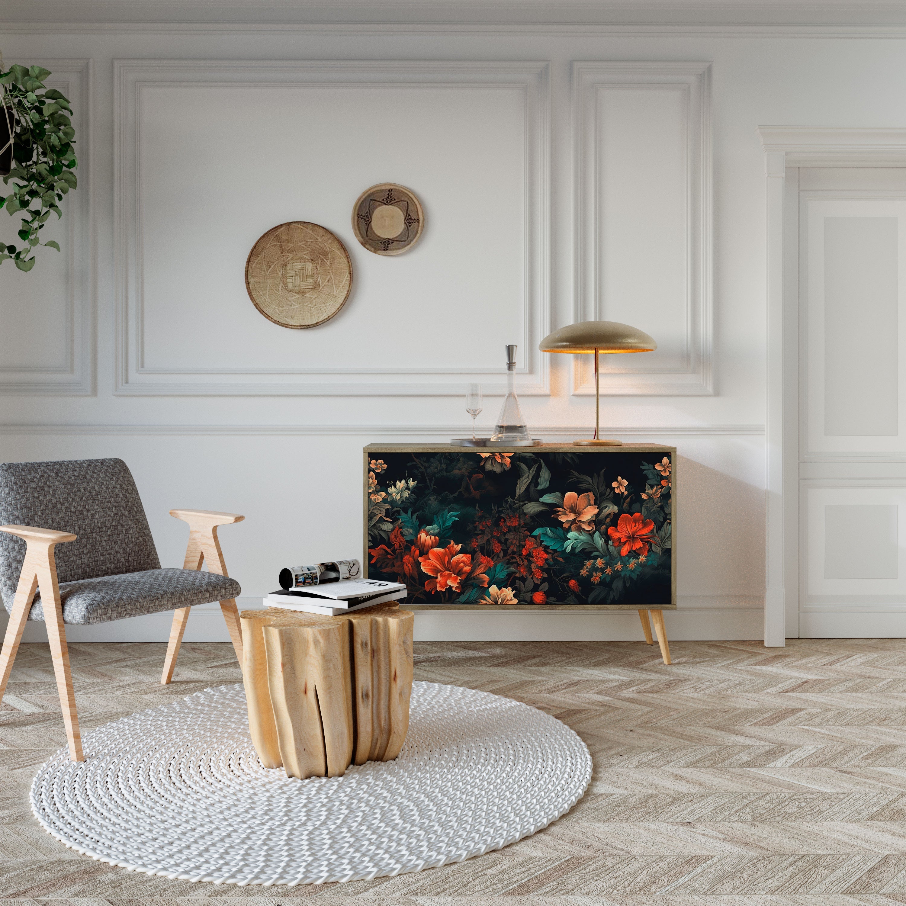 IMAGINARY BLOSSOM Sideboard mit 2 Türen in Eichenoptik