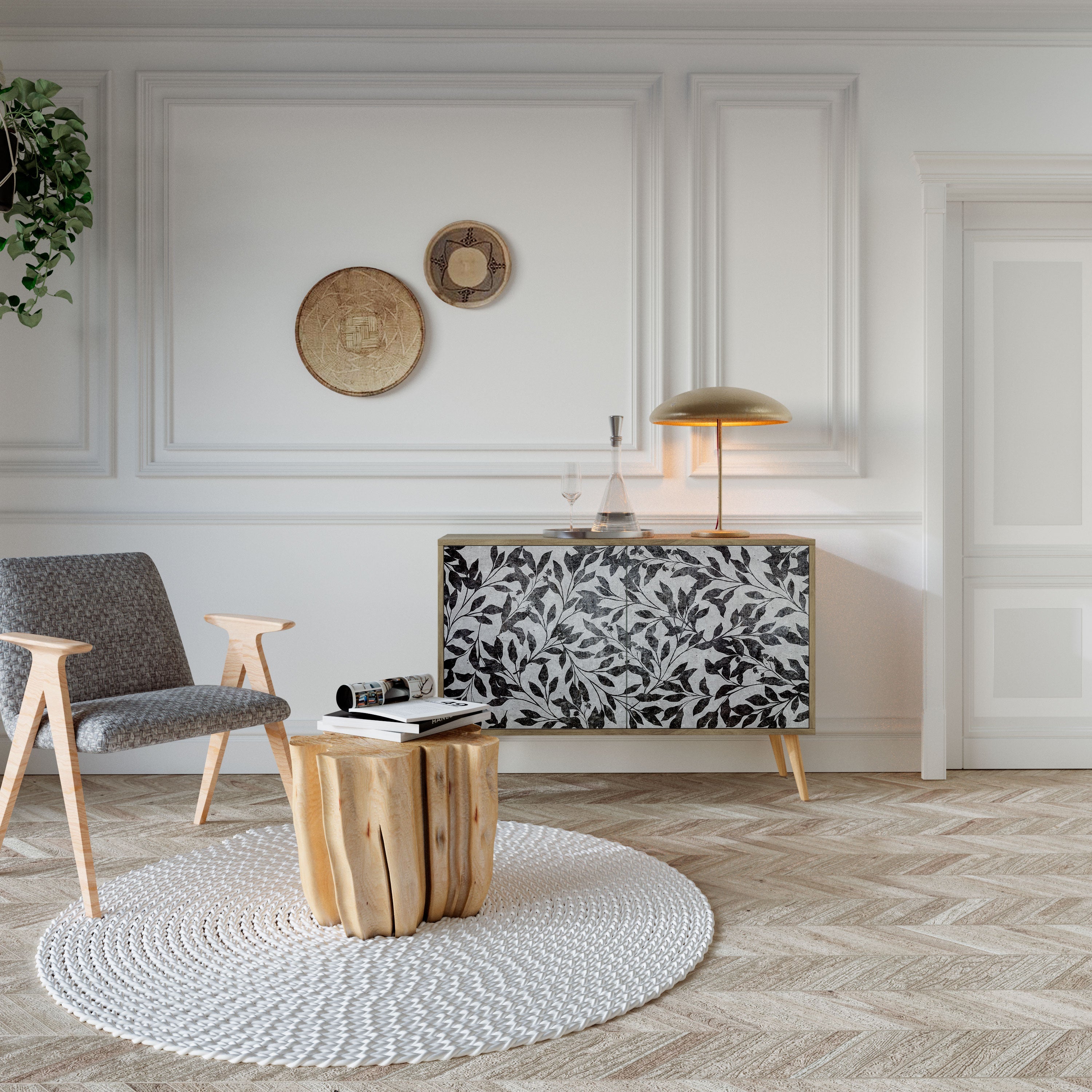 CHARCOAL SPROUT Sideboard mit 2 Türen in Eichenoptik