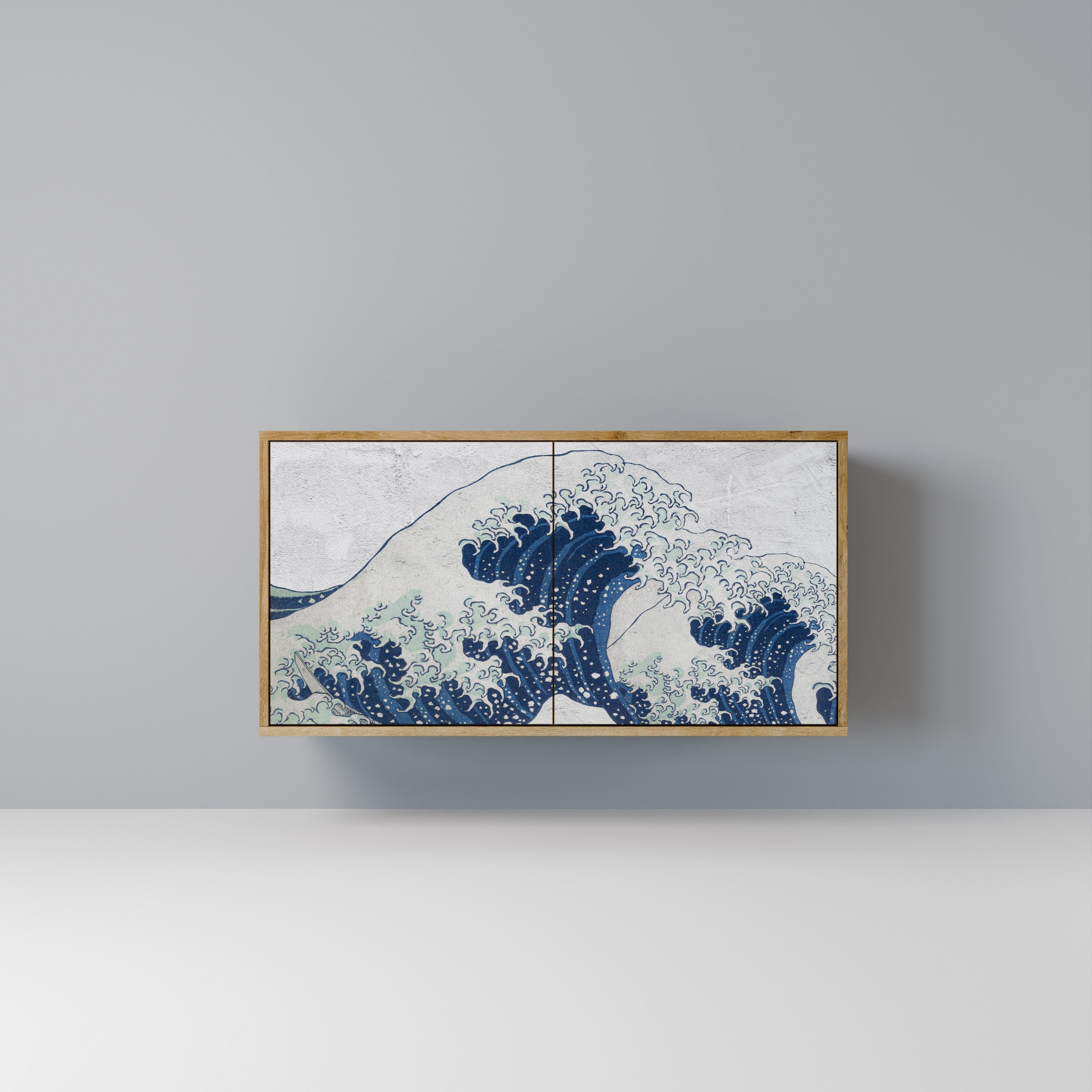 DIE GROSSE WELLE VON KANAGAWA Sideboard mit 2 Türen in Eichenoptik
