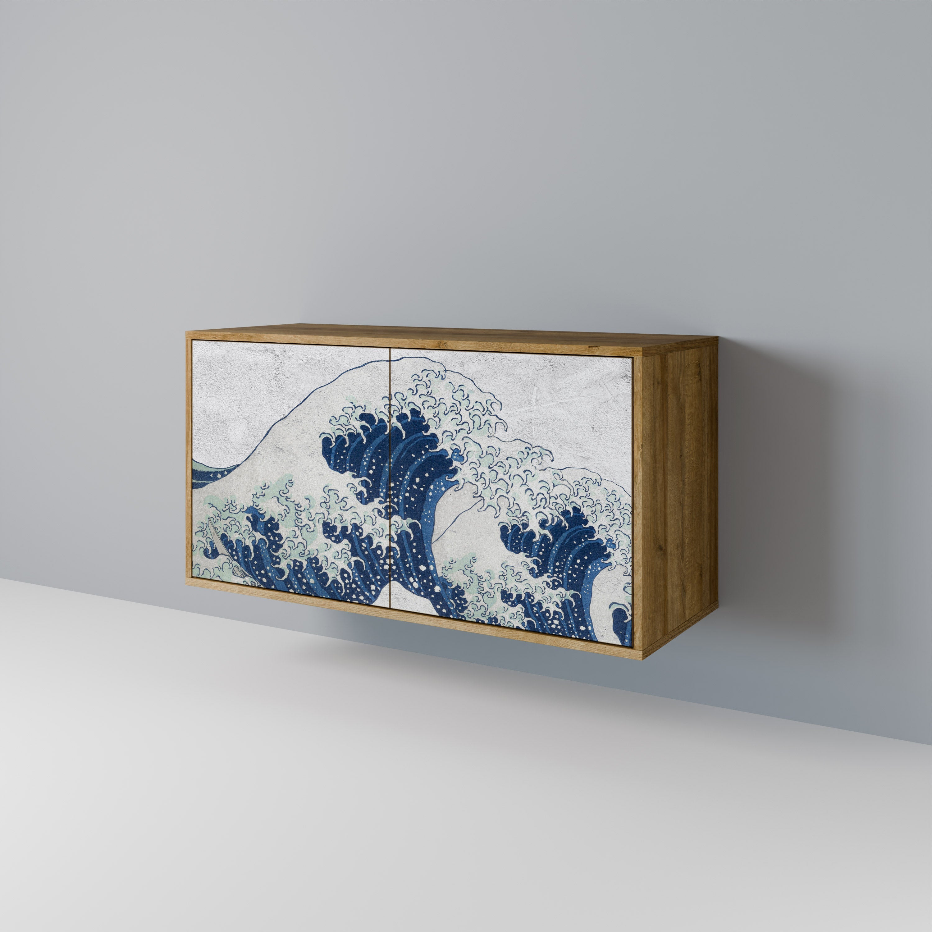 DIE GROSSE WELLE VON KANAGAWA Sideboard mit 2 Türen in Eichenoptik