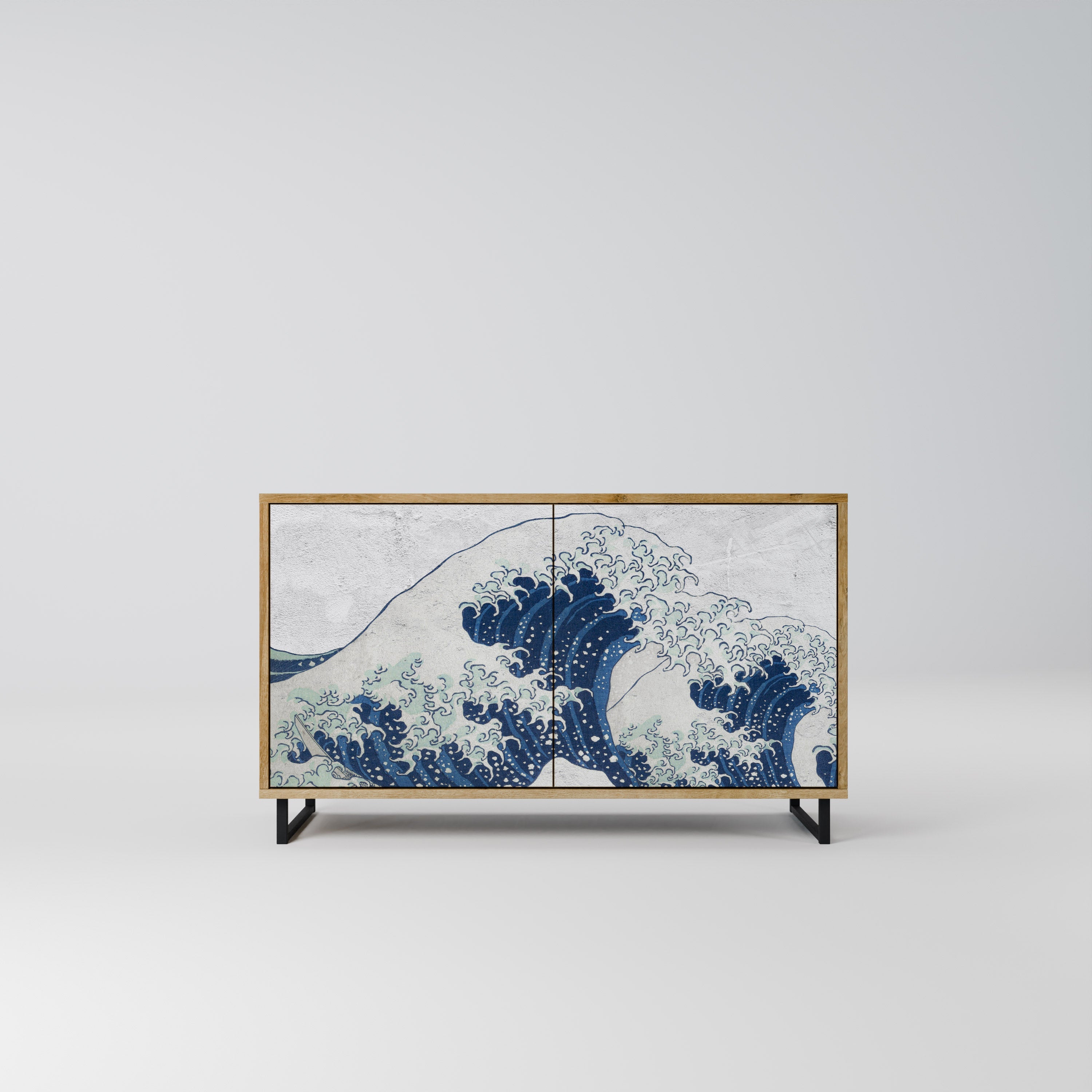 DIE GROSSE WELLE VON KANAGAWA Sideboard mit 2 Türen in Eichenoptik
