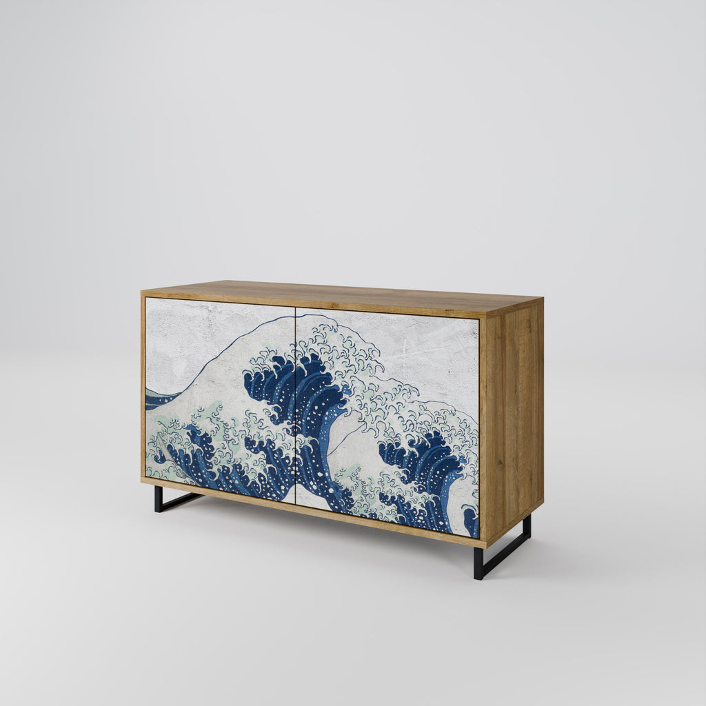 DIE GROSSE WELLE VON KANAGAWA Sideboard mit 2 Türen in Eichenoptik