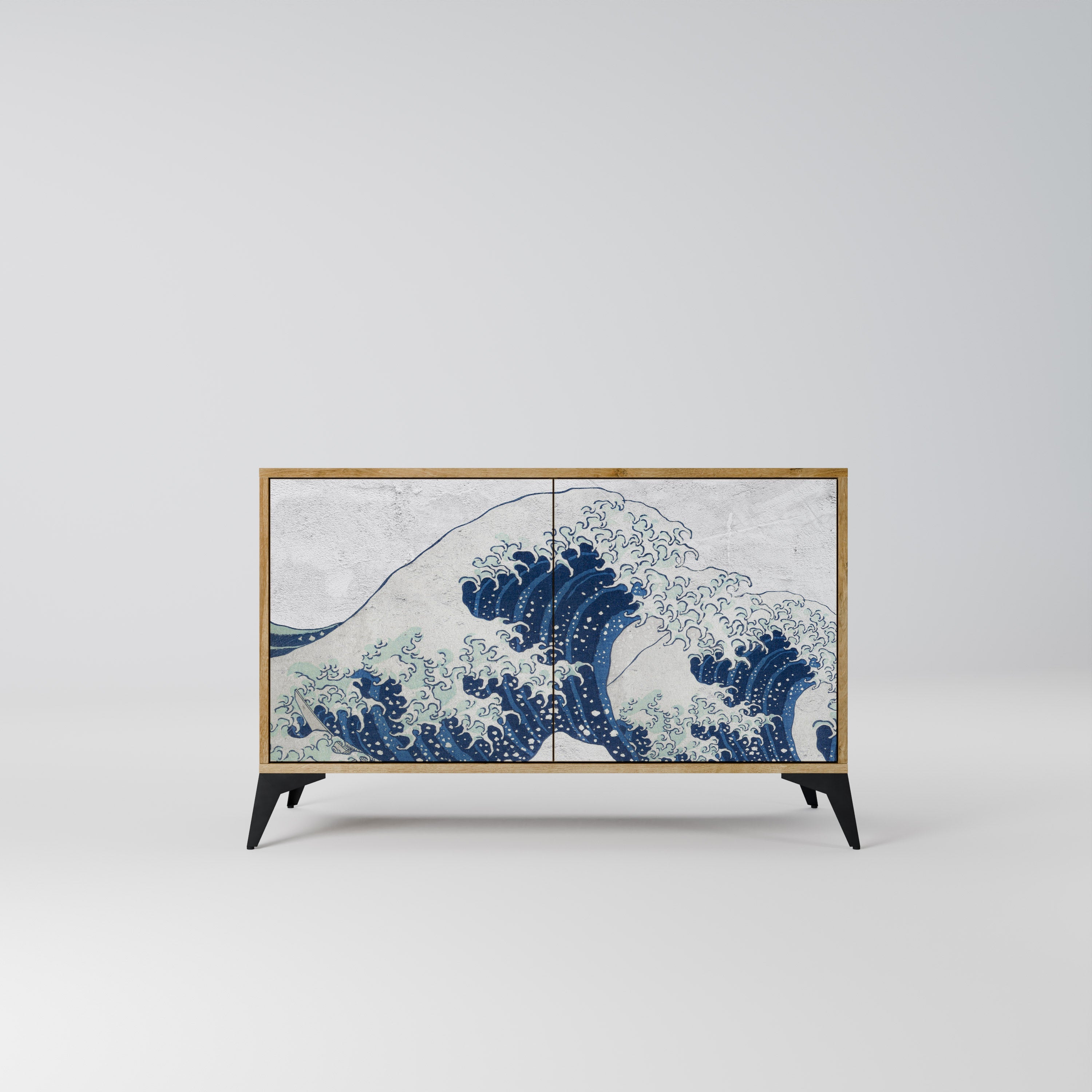 DIE GROSSE WELLE VON KANAGAWA Sideboard mit 2 Türen in Eichenoptik