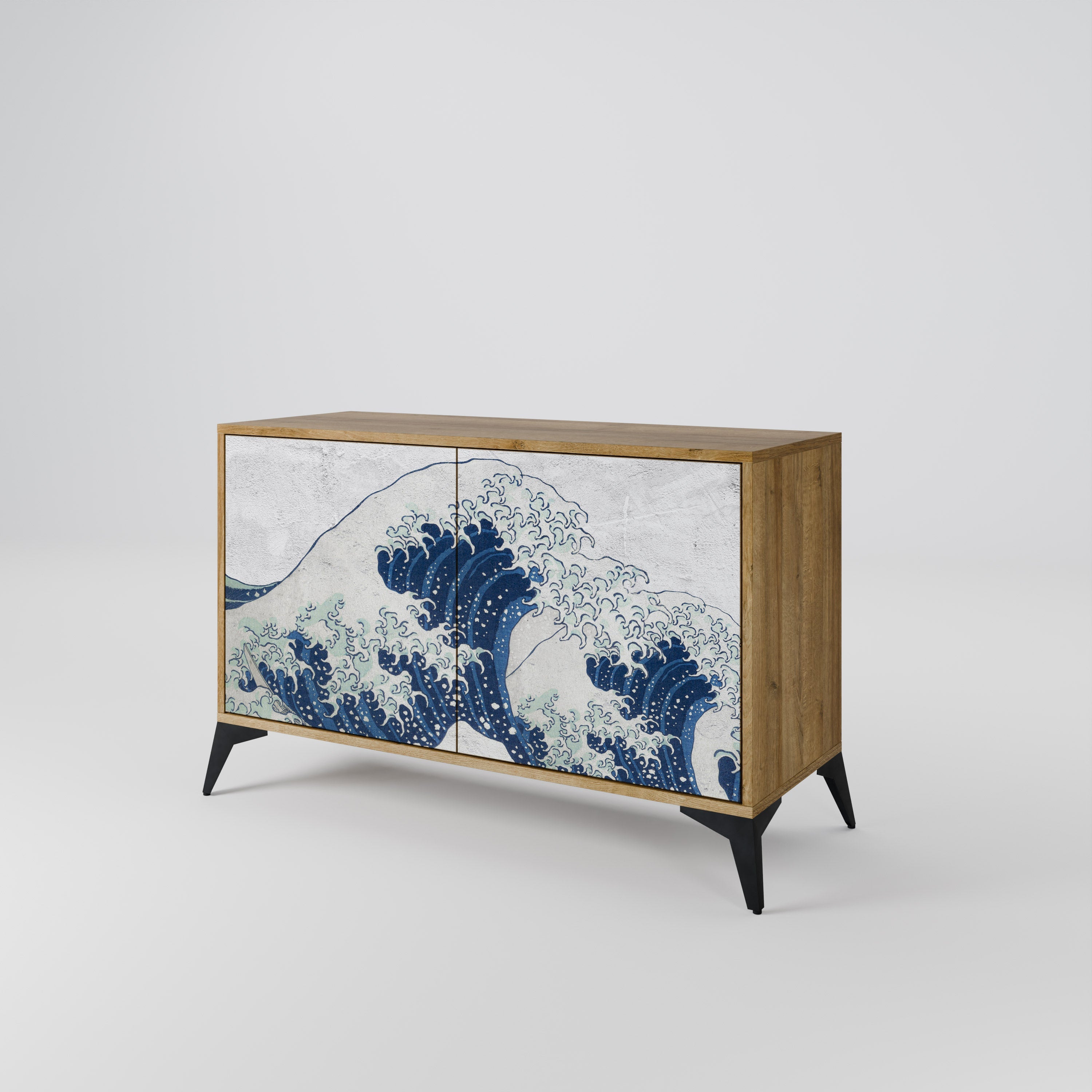 DIE GROSSE WELLE VON KANAGAWA Sideboard mit 2 Türen in Eichenoptik