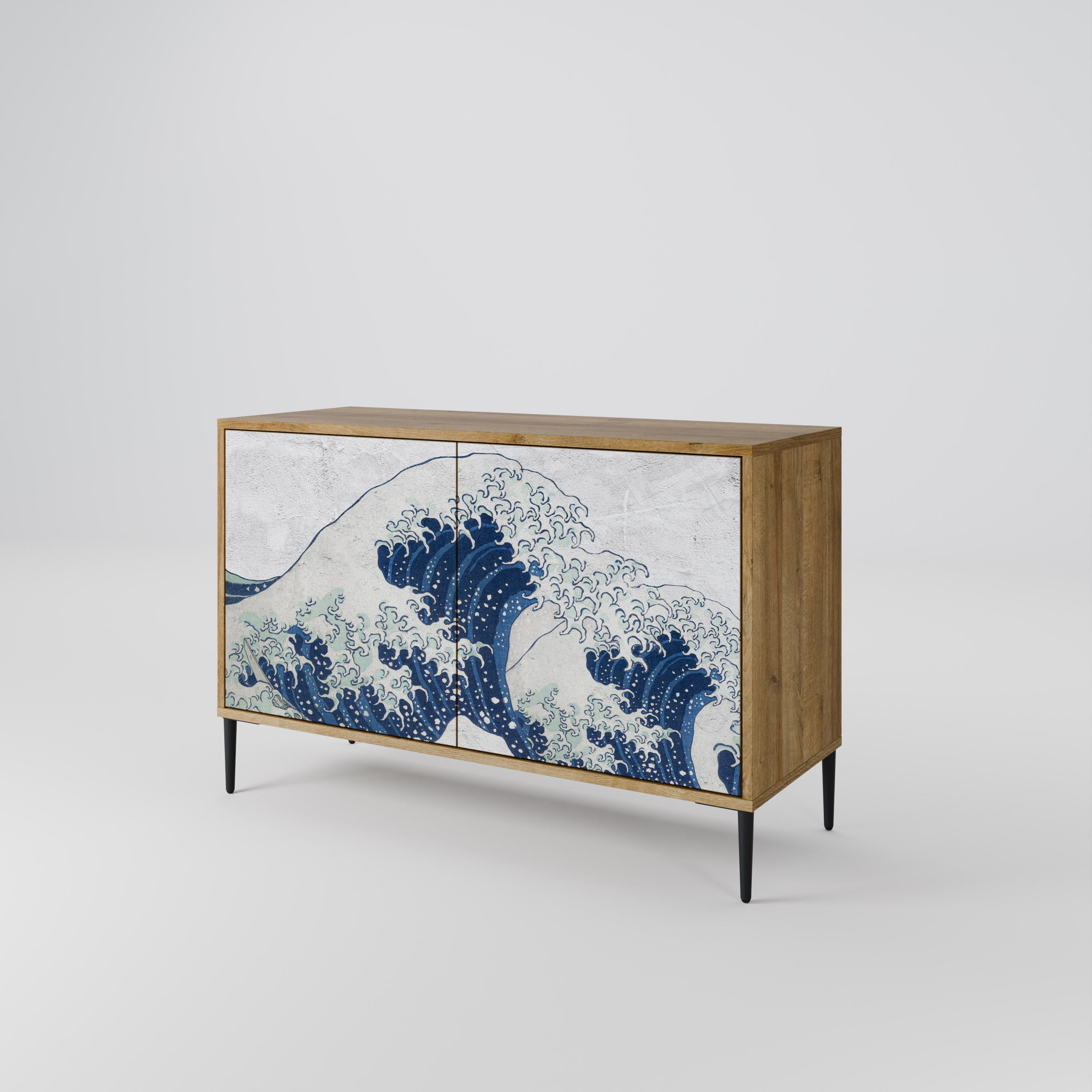 DIE GROSSE WELLE VON KANAGAWA Sideboard mit 2 Türen in Eichenoptik