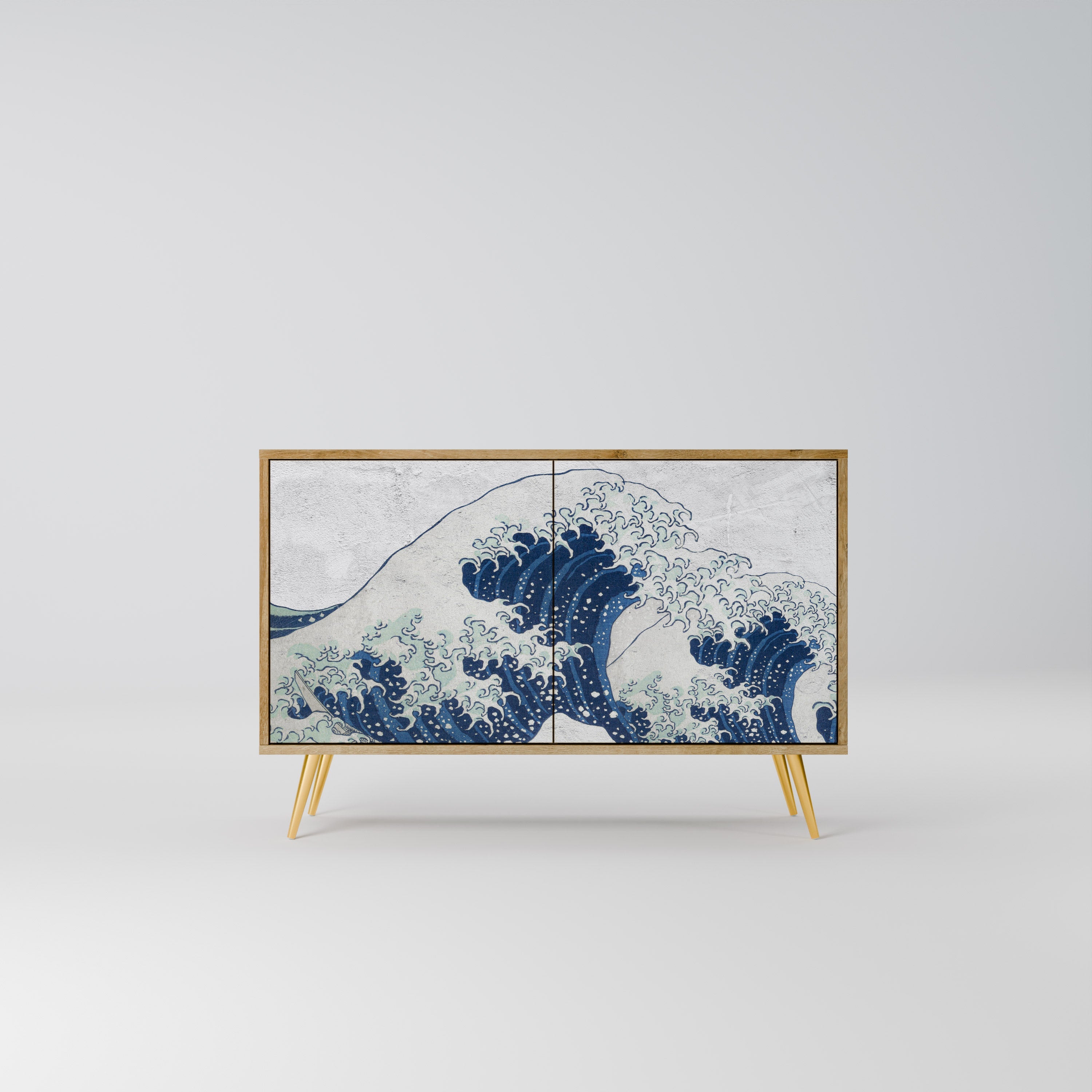 DIE GROSSE WELLE VON KANAGAWA Sideboard mit 2 Türen in Eichenoptik