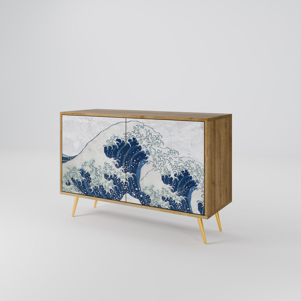 DIE GROSSE WELLE VON KANAGAWA Sideboard mit 2 Türen in Eichenoptik
