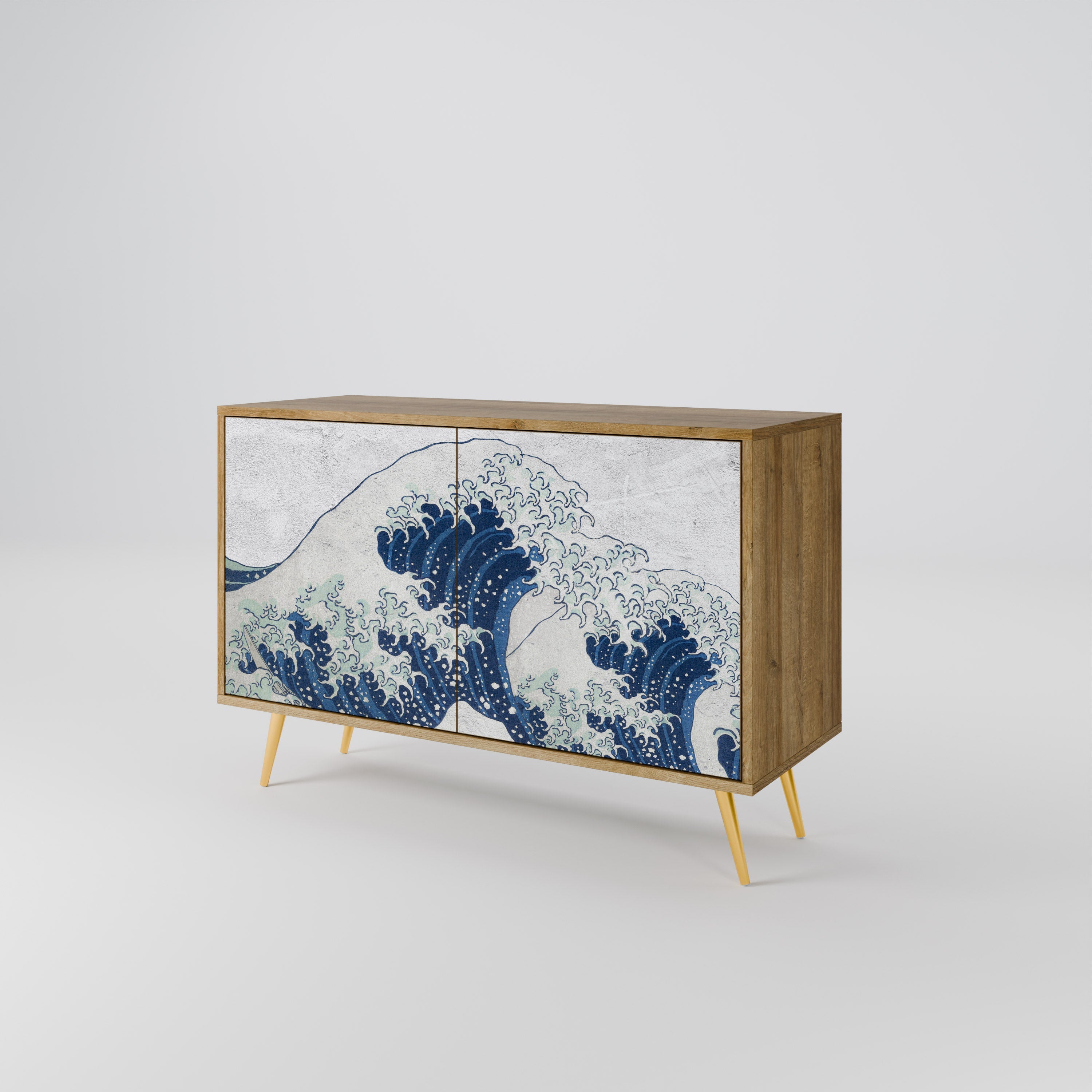 DIE GROSSE WELLE VON KANAGAWA Sideboard mit 2 Türen in Eichenoptik