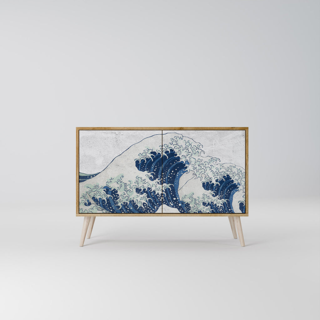 DIE GROSSE WELLE VON KANAGAWA Sideboard mit 2 Türen in Eichenoptik