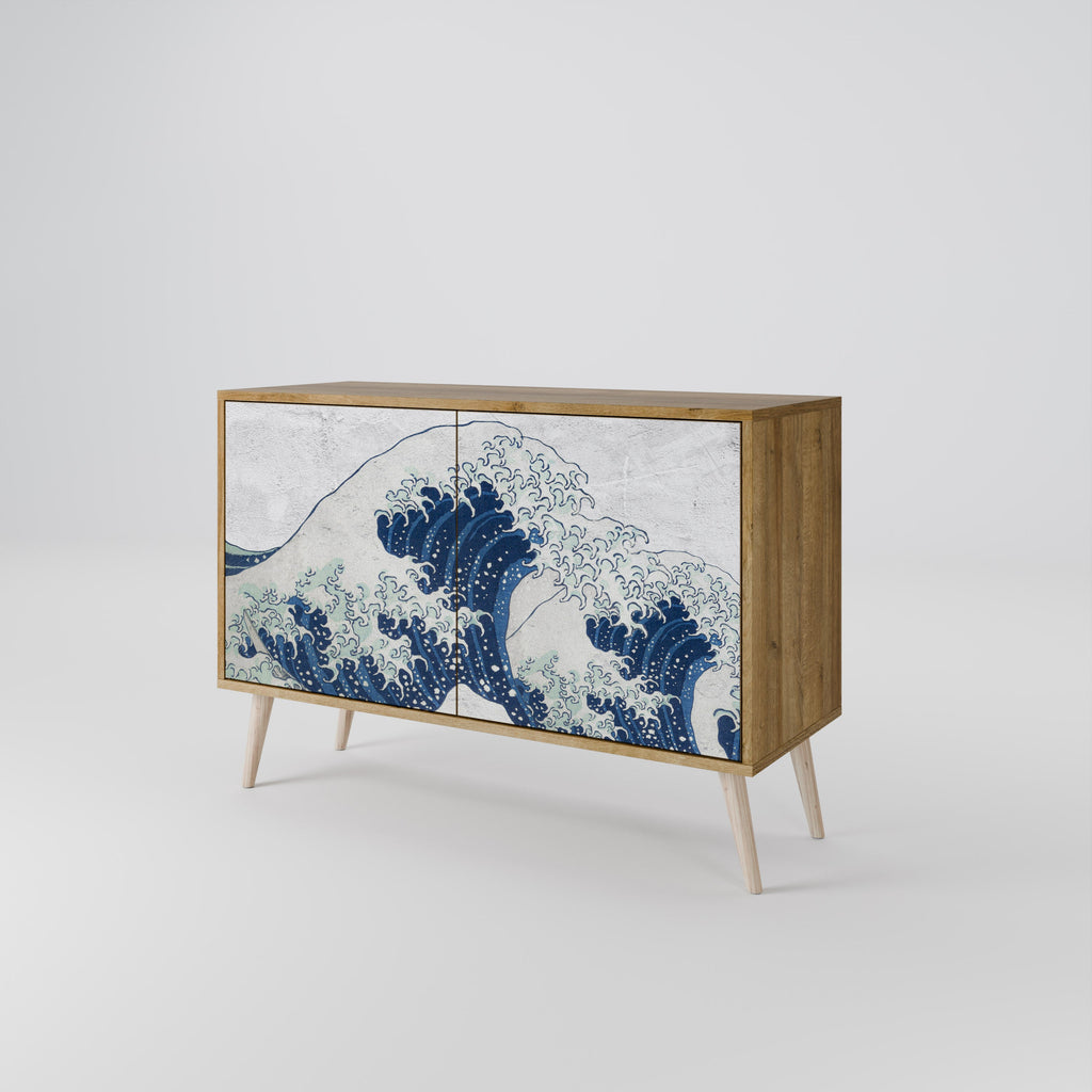 DIE GROSSE WELLE VON KANAGAWA Sideboard mit 2 Türen in Eichenoptik