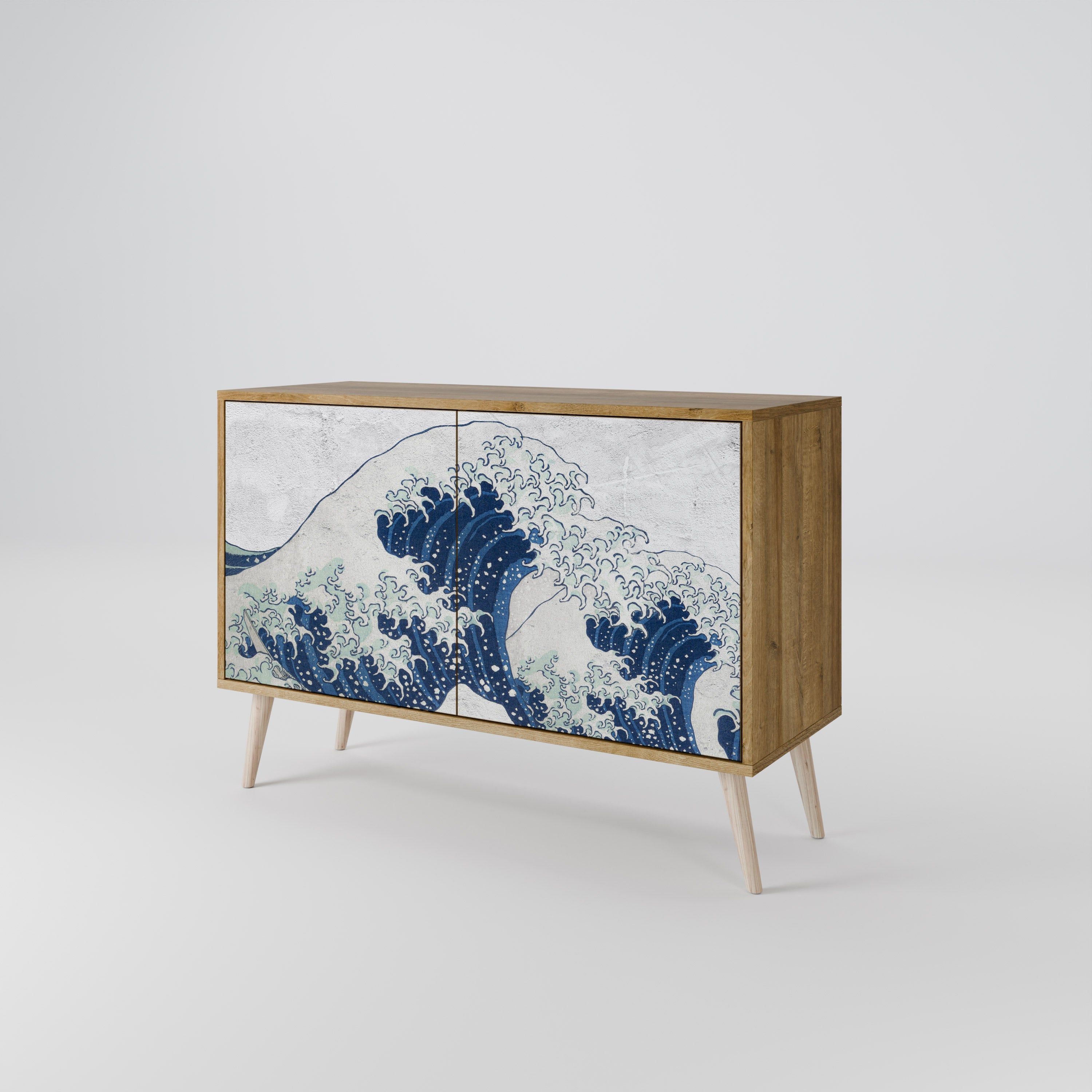 DIE GROSSE WELLE VON KANAGAWA Sideboard mit 2 Türen in Eichenoptik