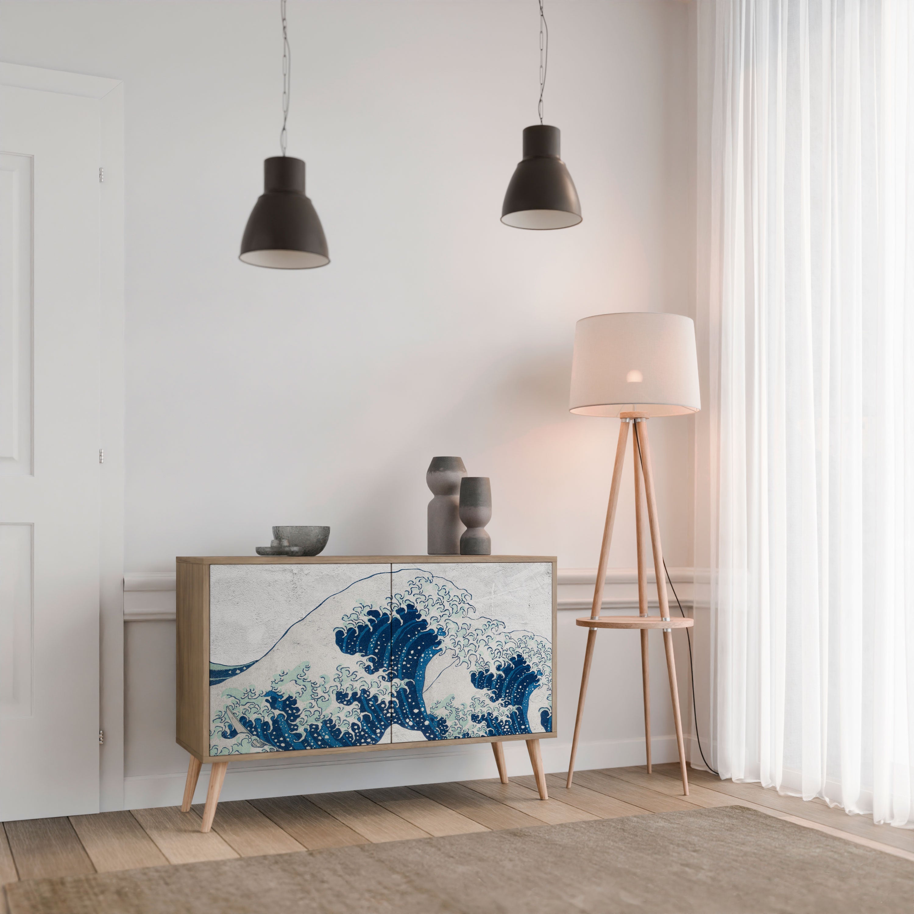 DIE GROSSE WELLE VON KANAGAWA Sideboard mit 2 Türen in Eichenoptik