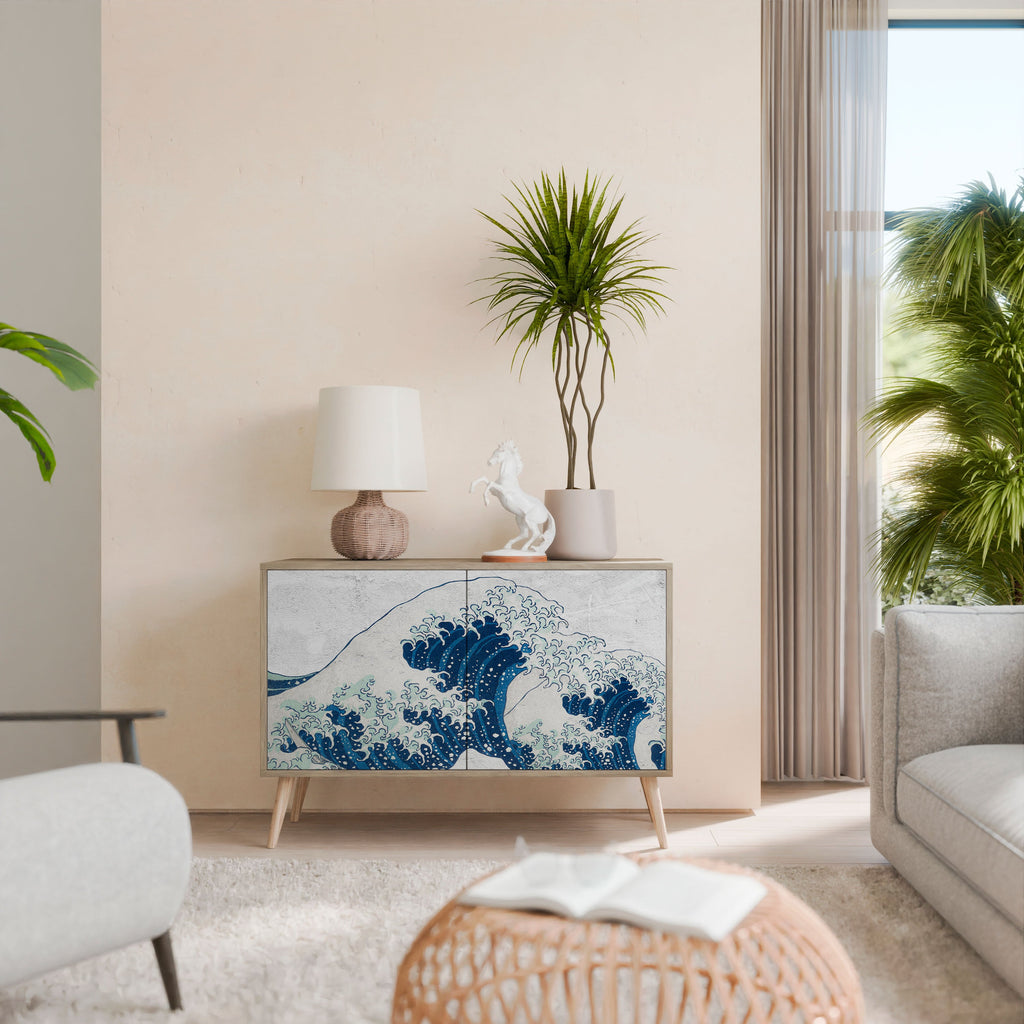 DIE GROSSE WELLE VON KANAGAWA Sideboard mit 2 Türen in Eichenoptik