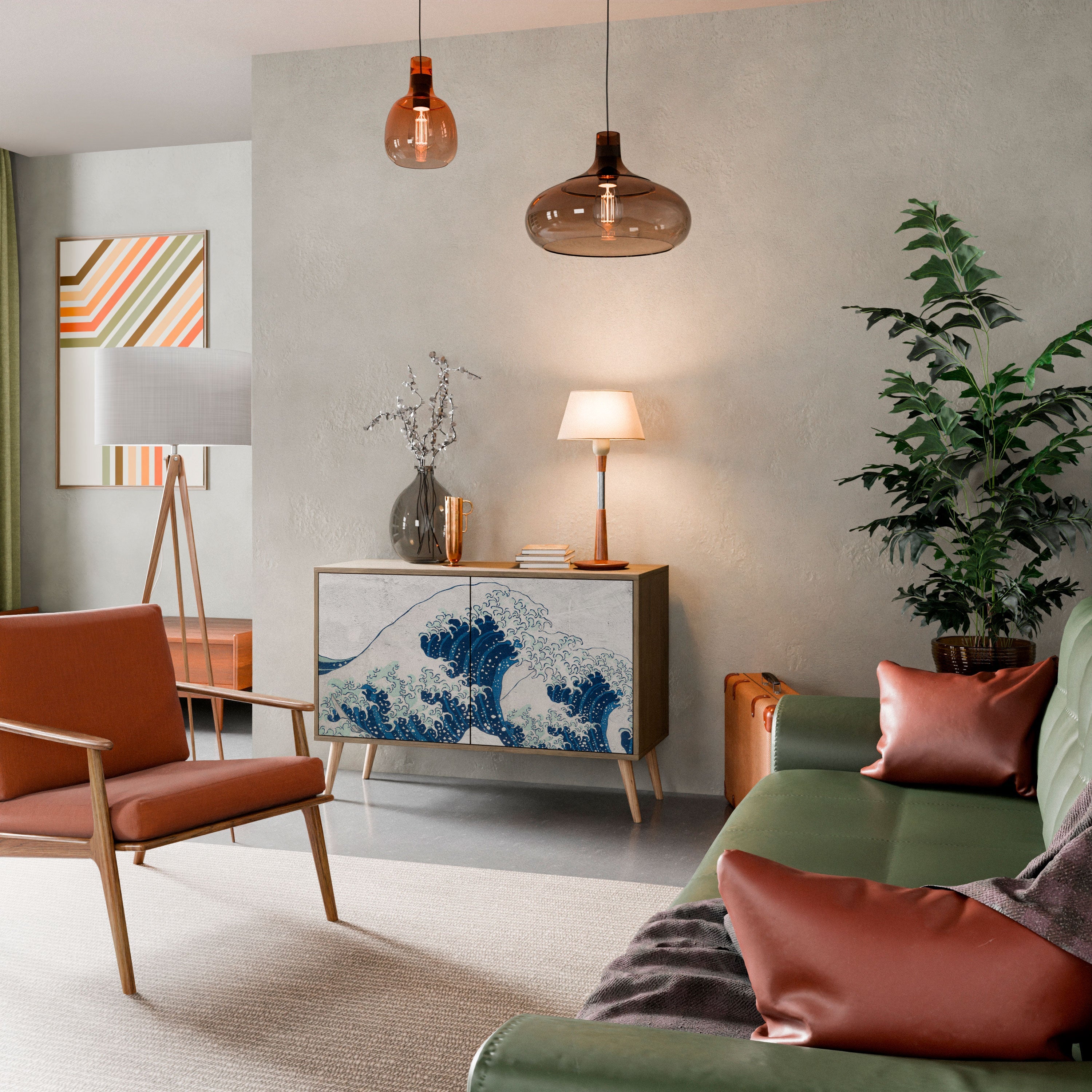 DIE GROSSE WELLE VON KANAGAWA Sideboard mit 2 Türen in Eichenoptik