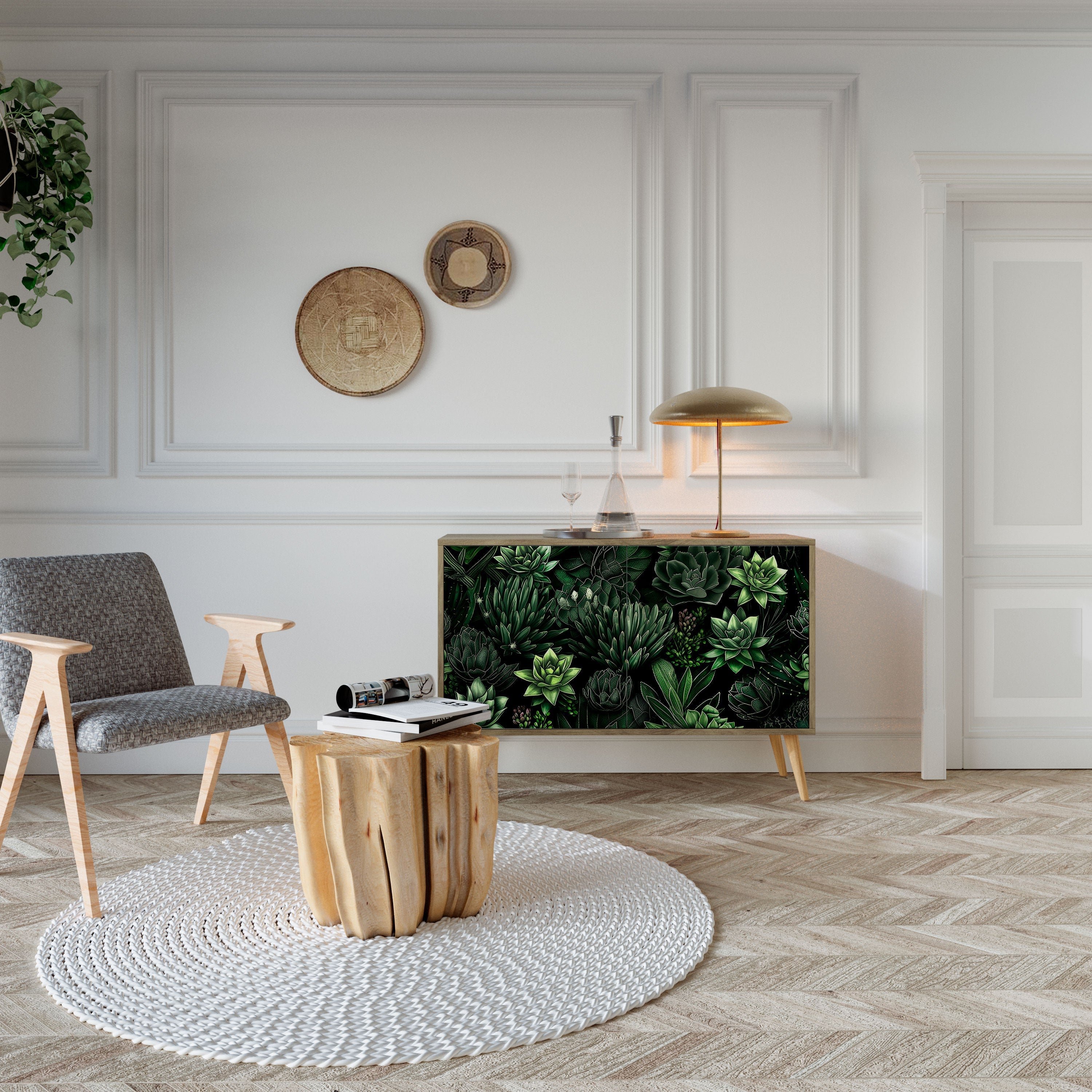 SUCCULENT JUNGLE Sideboard mit 2 Türen in Eichenoptik